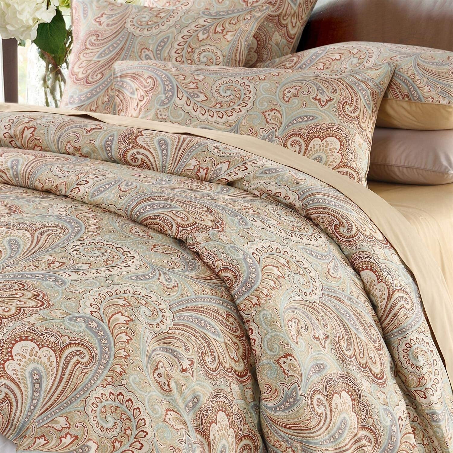 Brandream Duvet Quilt Cover Queen Size Gold Chic Paisley Regal Themed Lightweight Hypoallergenic Extremely Soft & Breathable Egyptian Cotton 800-Thread-Count Bedding Sets