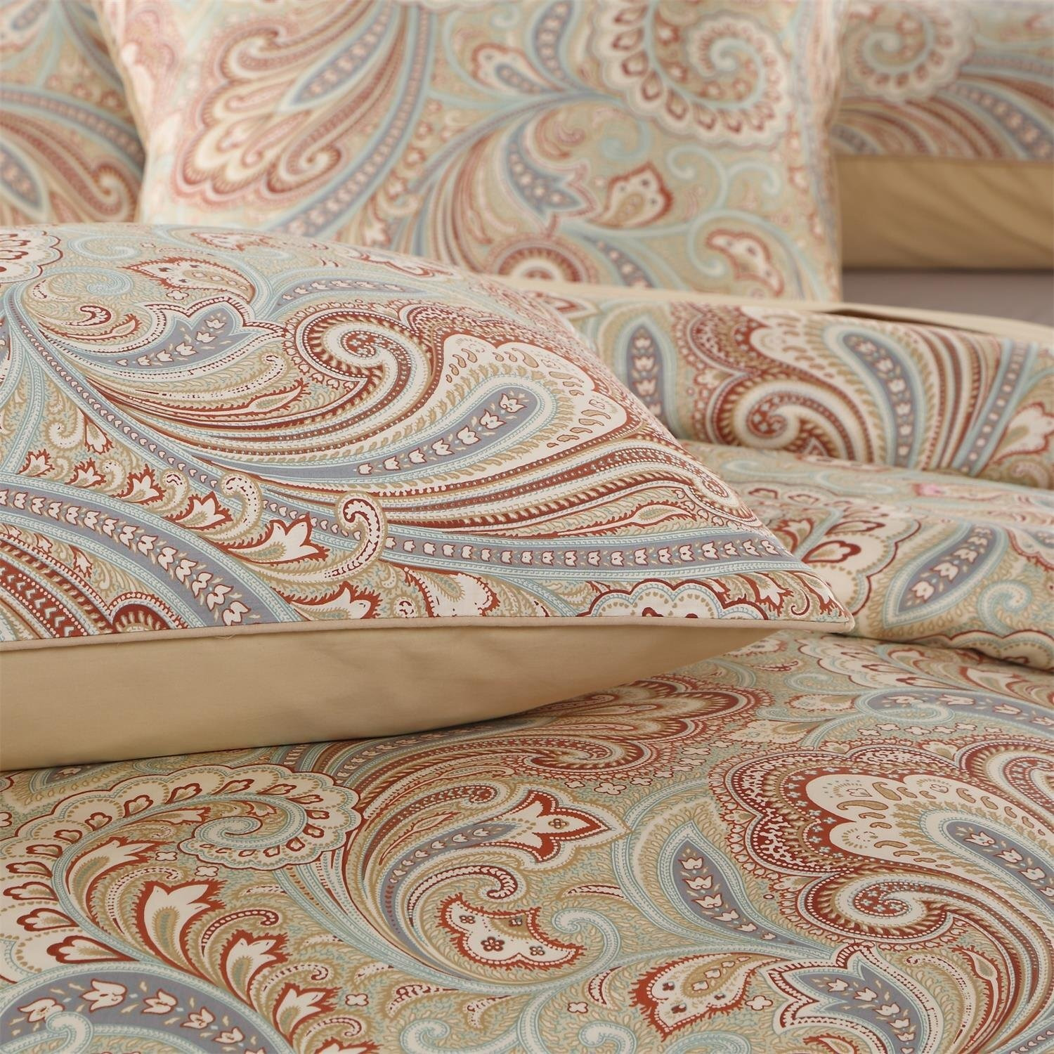 Brandream Duvet Quilt Cover Queen Size Gold Chic Paisley Regal Themed Lightweight Hypoallergenic Extremely Soft & Breathable Egyptian Cotton 800-Thread-Count Bedding Sets