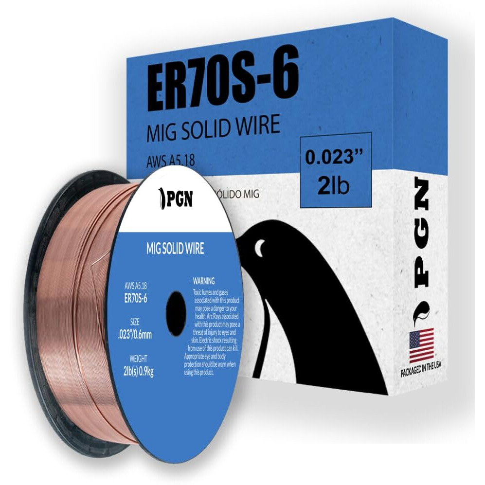 Pgn Solid Mig Welding Wire - Er70S-6 .023 Inch - 2 Pound Spool - Mild Steel Mig Wire With Low Splatter And High Levels Of Deoxidizers - For All Position Gas Welding