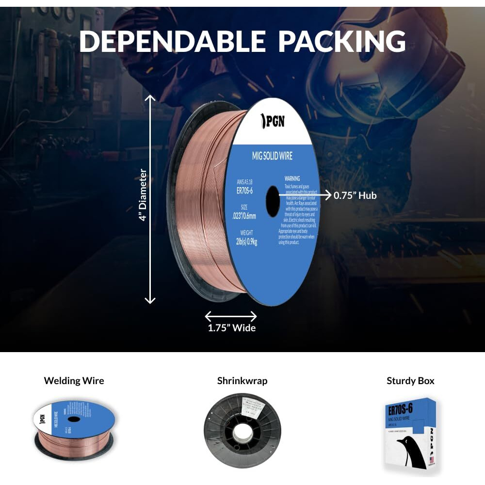 Pgn Solid Mig Welding Wire - Er70S-6 .023 Inch - 2 Pound Spool - Mild Steel Mig Wire With Low Splatter And High Levels Of Deoxidizers - For All Position Gas Welding