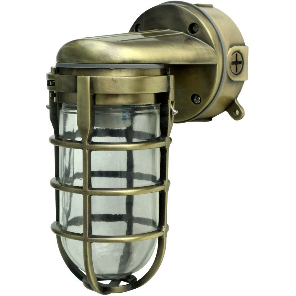 Woods L1707Svab Traditional 100W Incandescent Weather Industrial Light Suitable For Indoor And Outdoor Use Wall Mount Metal Die Cast Construction And Tempered Glass Lens Antique Brass