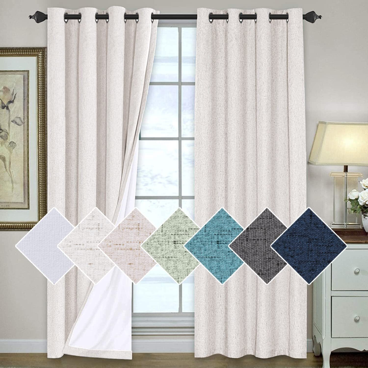 H.Versailtex 100% Blackout Curtains For Bedroom Thermal Insulated Linen Textured Curtains Heat And Full Light Blocking Drapes Living Room Curtains 2 Panel Sets  52X96 - Inch  Ivory White