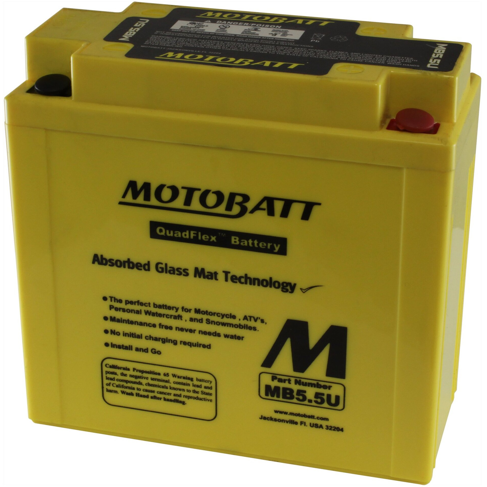 Motobatt Mb5.5U (12V 7 Amp) 90 Cca Factory Activated Quadflex Agm Battery