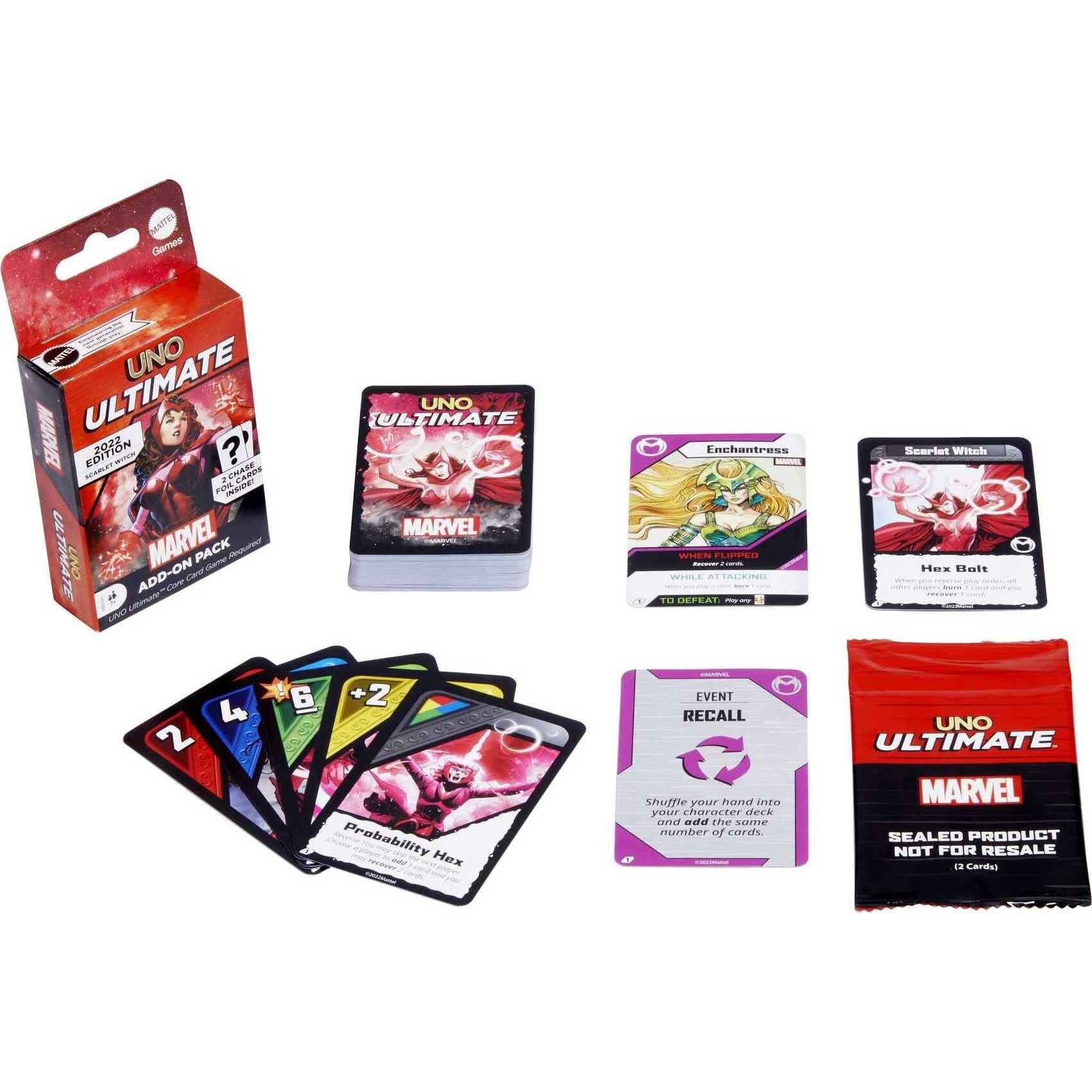 Mattel Games Uno Ultimate Marvel Add-On 3-Pack Set With Collectible Character Deck & 2 Foil Cards  Includes Spider-Man  Dr. Strange And Scarlet Witch
