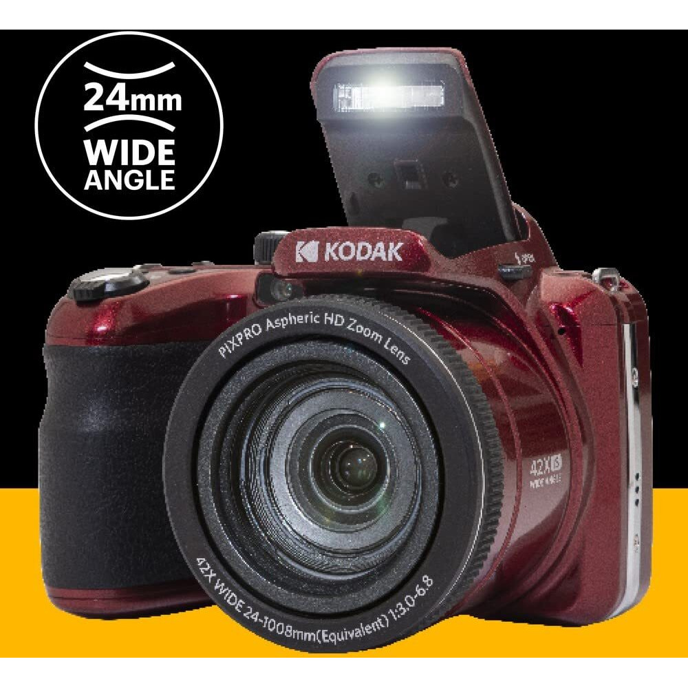 Kodak Pixpro Az425-Rd 20Mp Digital Camera 42X Optical Zoom 24Mm Wide Angle 1080P Full Hd Video Optical Image Stabilization Li-Ion Battery 3&quot&quot Lcd Vlogging Camera (Red)