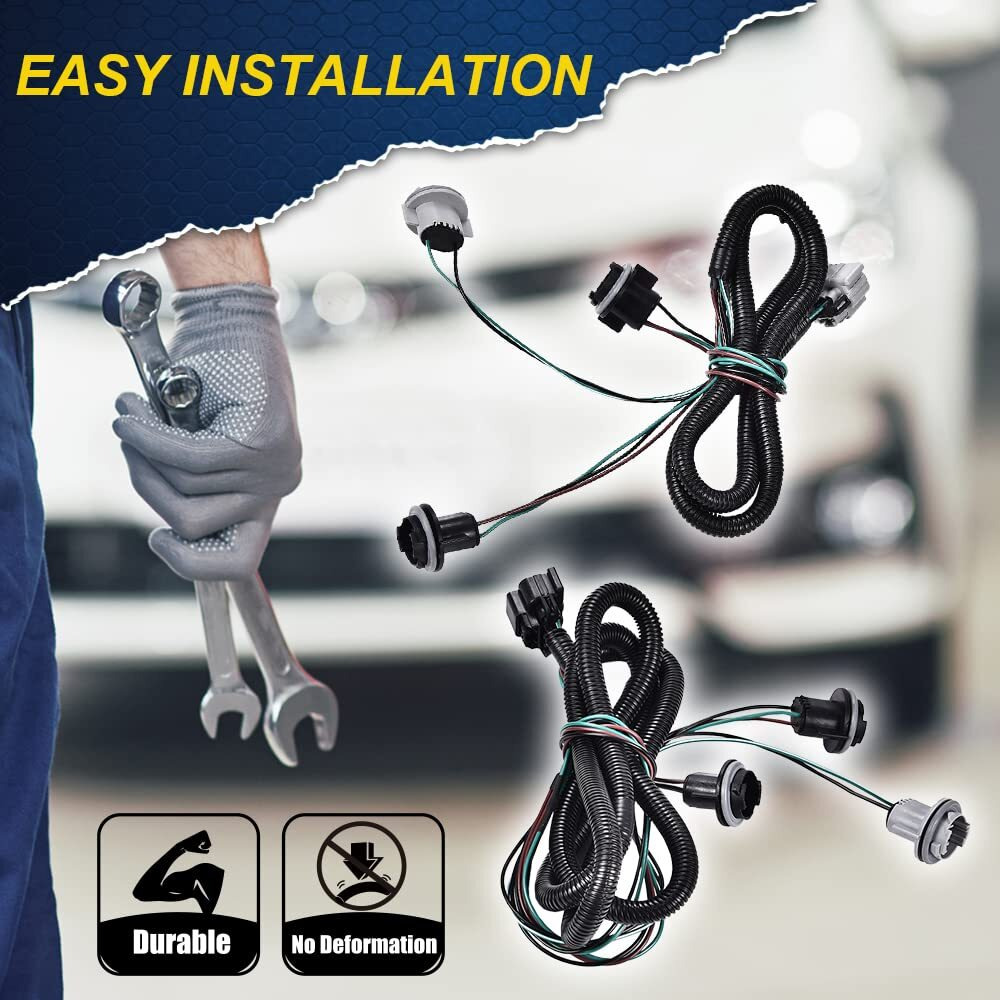 Pit66 Left & Right Tail Light Lamp Wiring Harness  Compatible With 07-14 Chevy Silverado/08-14 Gmc Sierra Lh Rh Side