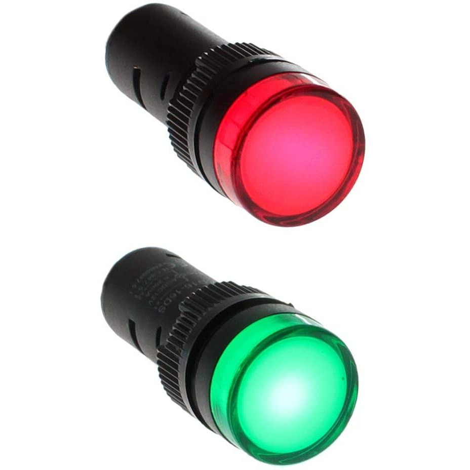 Shopcorp 20Ma 22Mm X 2.5"" Energy Saving  Industrial Led Indicator Lights - 3 Green And 3 Red Bulbs For Industrial Equipment And Mount Panels In Operating Rooms And Distribution Boxes 24V Ac/Dc