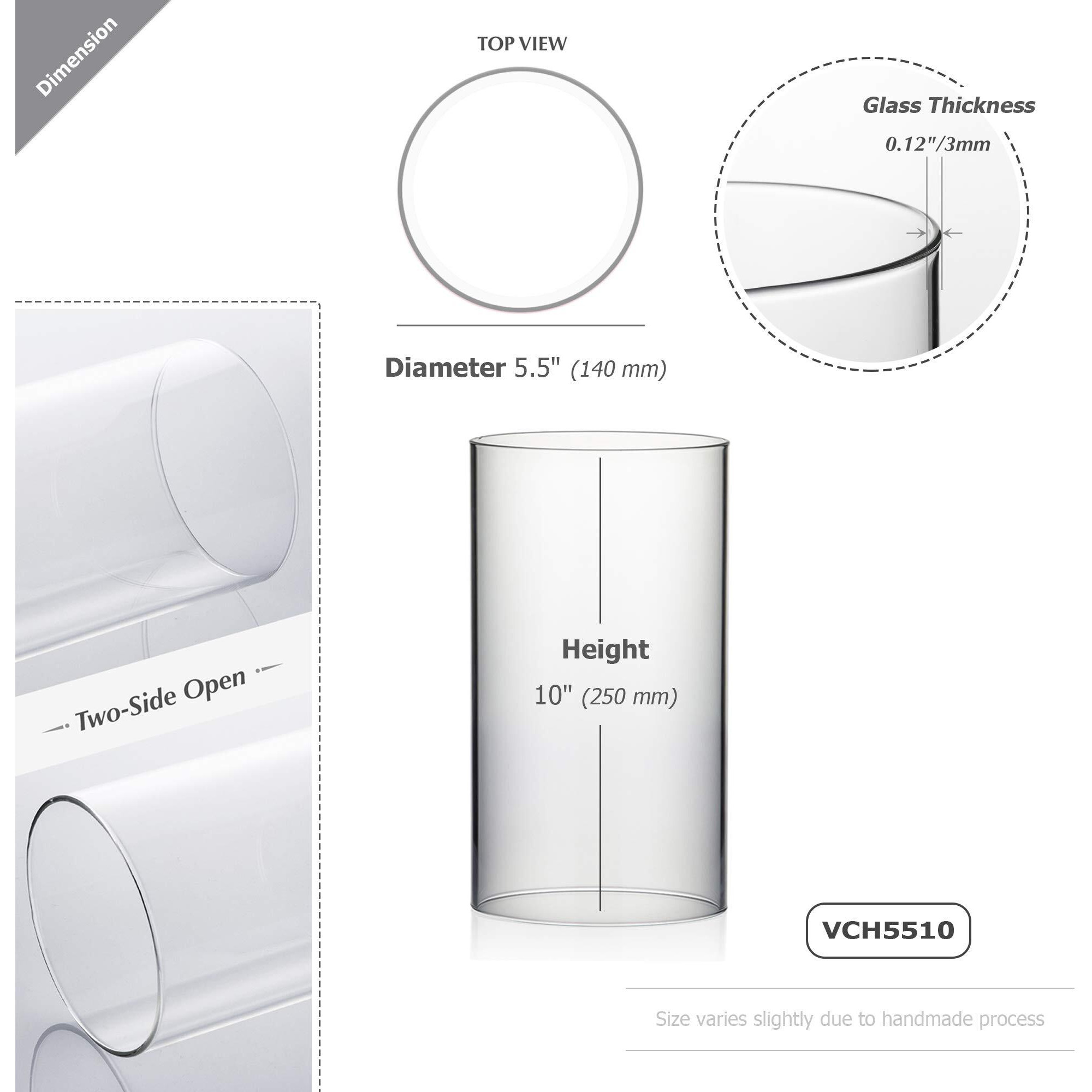 Wgvi Hurricane Candle Holder Sleeve  Wide 5.5""  Height 10""  Clear Glass Cylinder Candleholder  Chimney Tube  Open Ended Candle Shade  1 Piece
