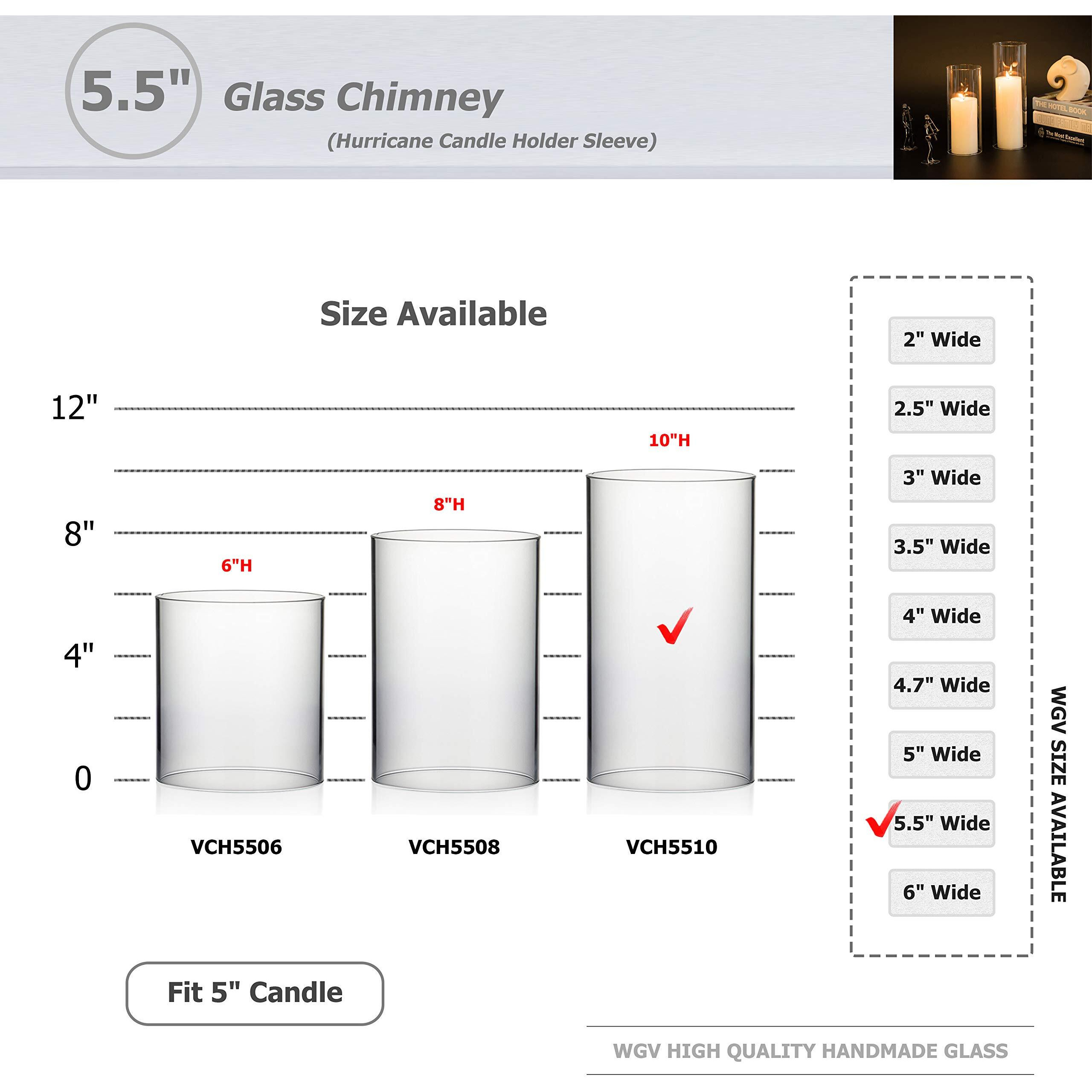 Wgvi Hurricane Candle Holder Sleeve  Wide 5.5""  Height 10""  Clear Glass Cylinder Candleholder  Chimney Tube  Open Ended Candle Shade  1 Piece