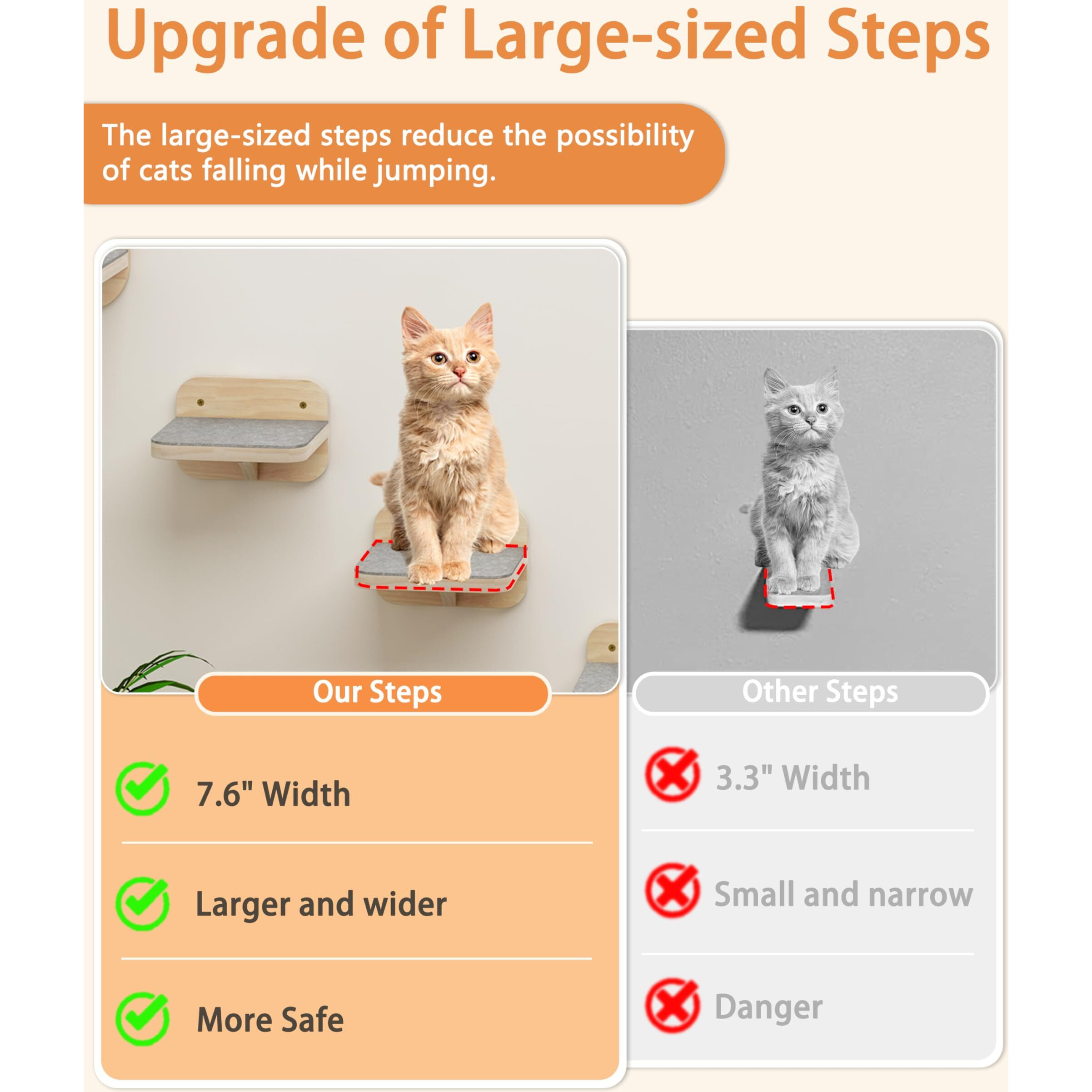 Megidok Cat Wall Furniture Corner Climbing Shelf Perches  Cat Bed Wall Mounted With 3 Wide Steps Modern Floating Stairs For Wall Indoor Cats Up To 13 Lbs Gift For Cat - Wood Color