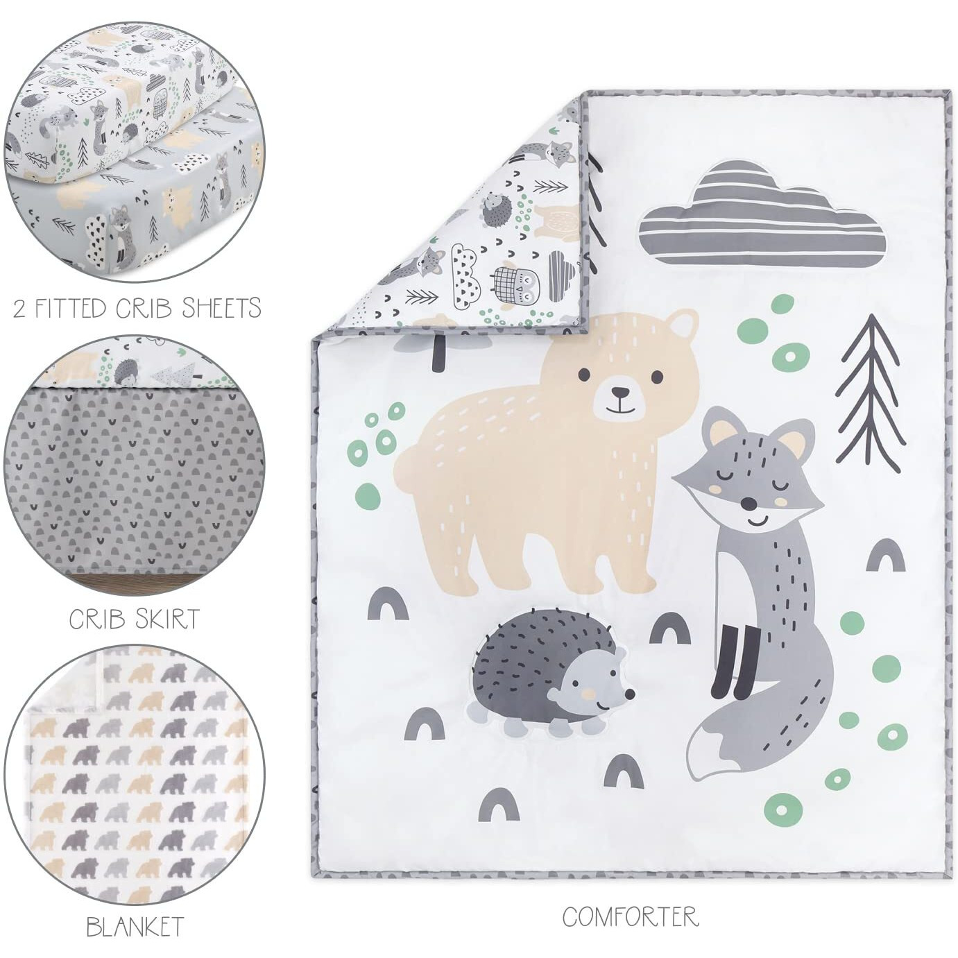 The Peanutshell Woodland Crib Bedding Set  5 Pieces  Forest Creatures