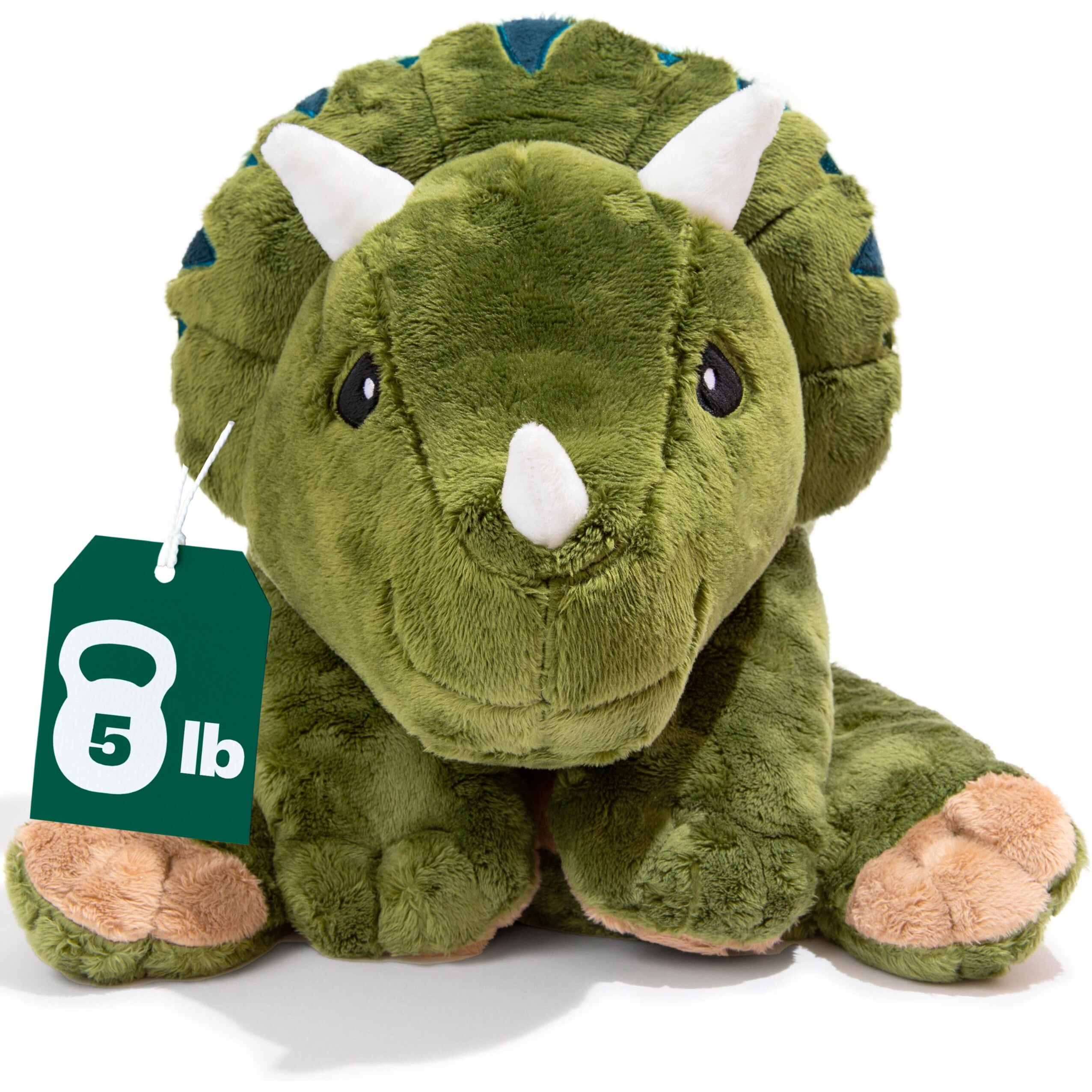Brease 5 Lb Weighted Green Dinosaur Stuffed Animal - Large  Cute Plush Toy Dino For Gentle Embrace And Peaceful Times  Huggable Companion For Kids & Adults  Ideal Heavy Plushie For All Ages