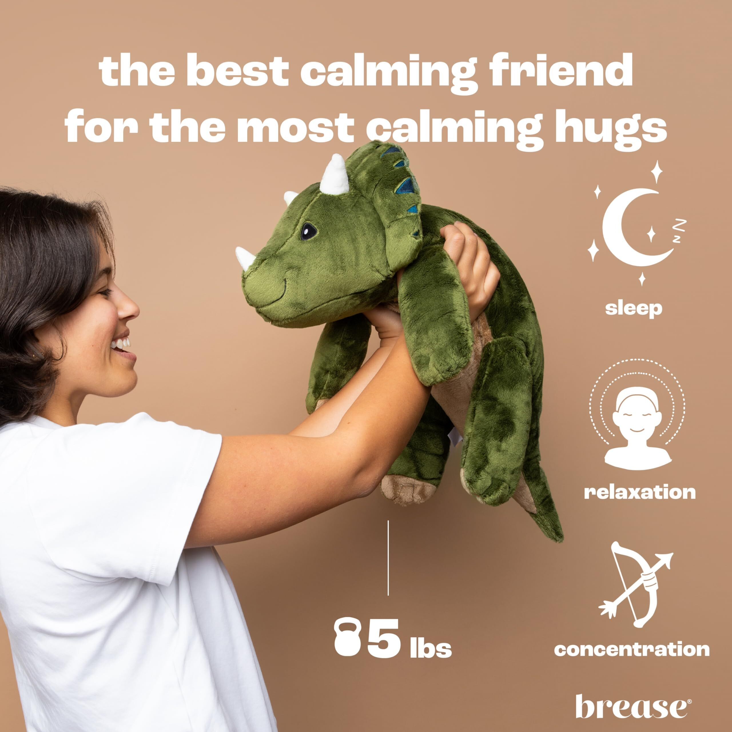 Brease 5 Lb Weighted Green Dinosaur Stuffed Animal - Large  Cute Plush Toy Dino For Gentle Embrace And Peaceful Times  Huggable Companion For Kids & Adults  Ideal Heavy Plushie For All Ages