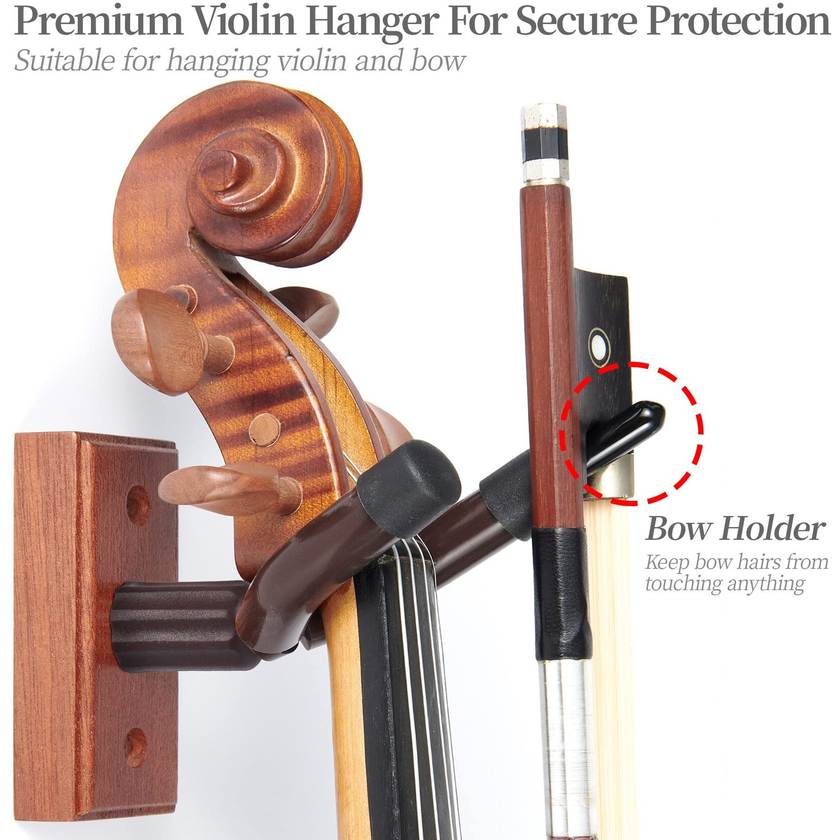 Violin Wall Mount Violin Hanger - Mahogany Wood Violin Viola Hanger