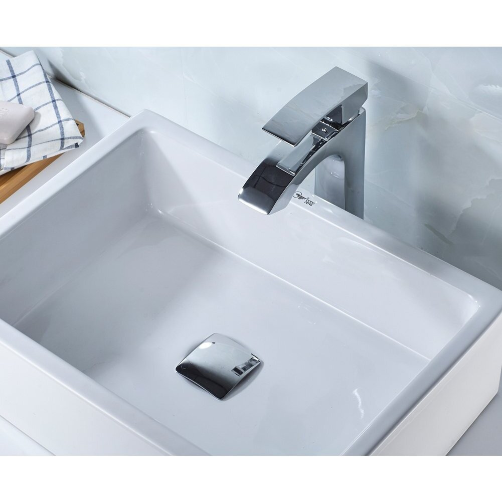 Missmin Square Pop Up Drain Without Overflow Chrome For Risen Bathroom Vessel Sink Universal Push Button Drain Non-Overflow Match With Rectanglar Faucets