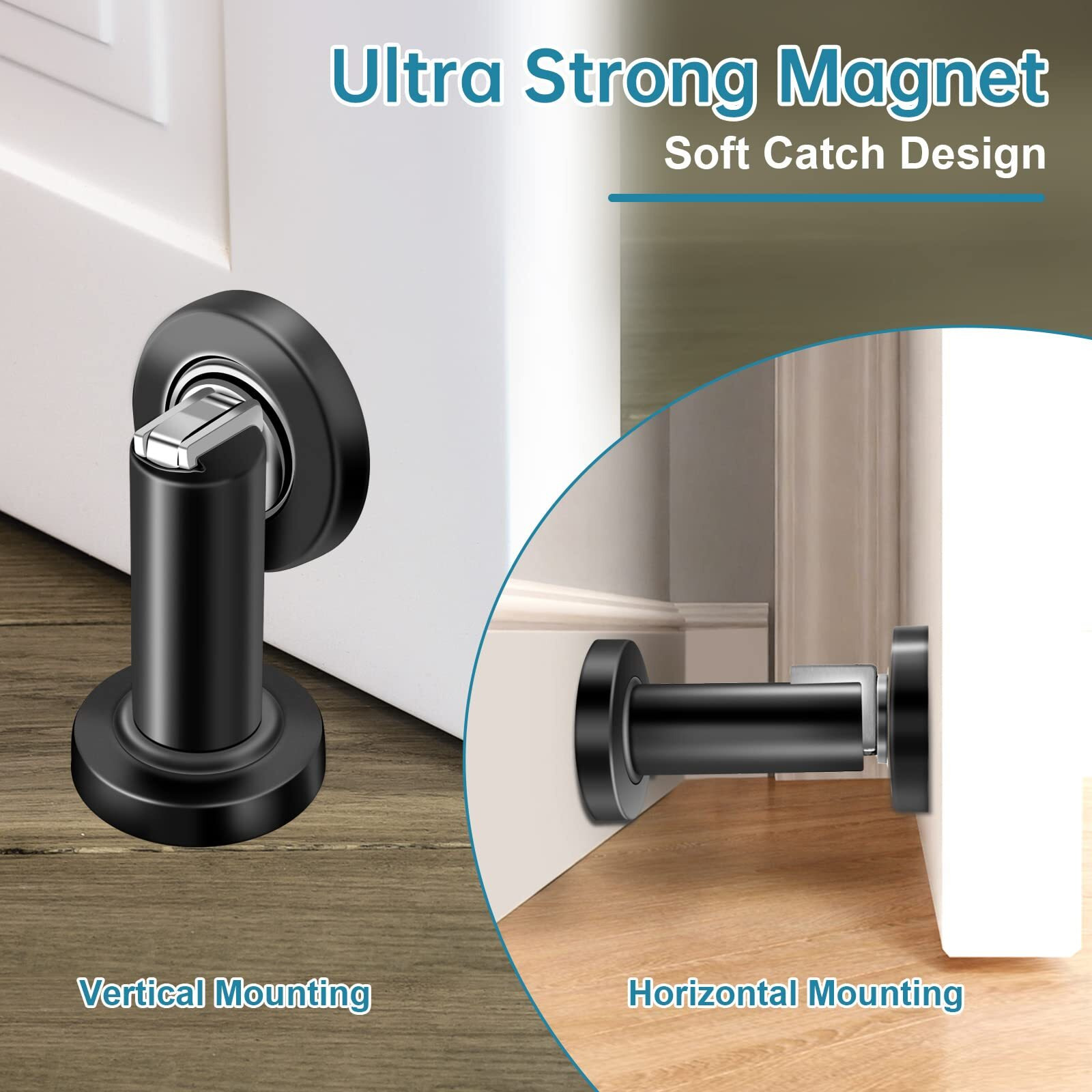 Door Stoppers  Magnetic Door Stop  Heavy Duty Stainless Steel Door Catch  Holder Your Door  Modern Wall/Ground Mount Door Stopper  Black  2 Pack