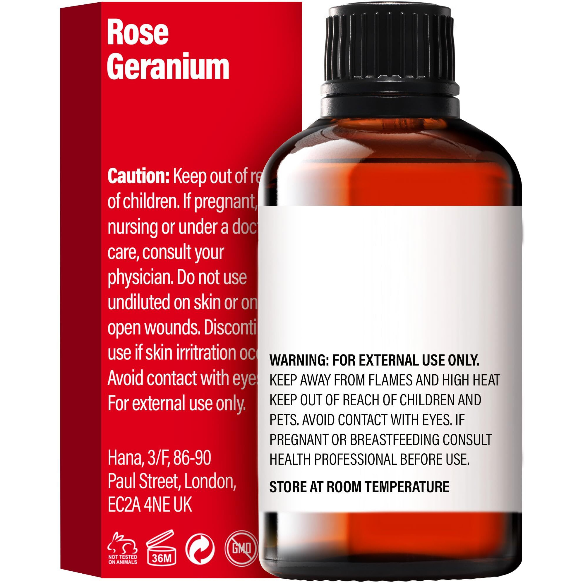 Hana Rose Geranium Essential Oil For Skin - 100% Natural Geranium Oil For Diffuser - Rose Geranium Essential Oil For Aromatherapy (1 Fl Oz)