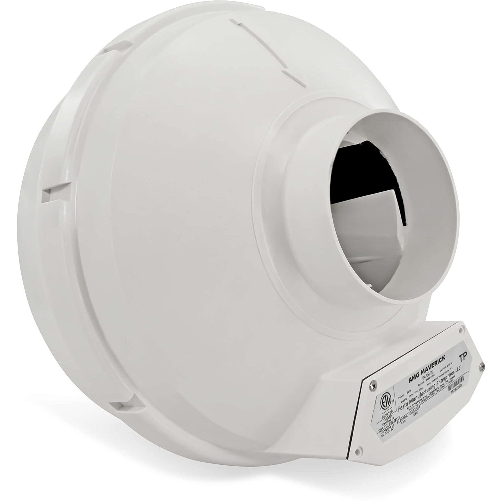 Festa Radon Amg Maverick Radon Fan - Quiet And Energy Efficient 260 Cfm Radon Mitigation System Inline Duct Fan - 4"" Electric Inline Fan - Made With Sturdy Glass Reinforced Poly-Resin - White