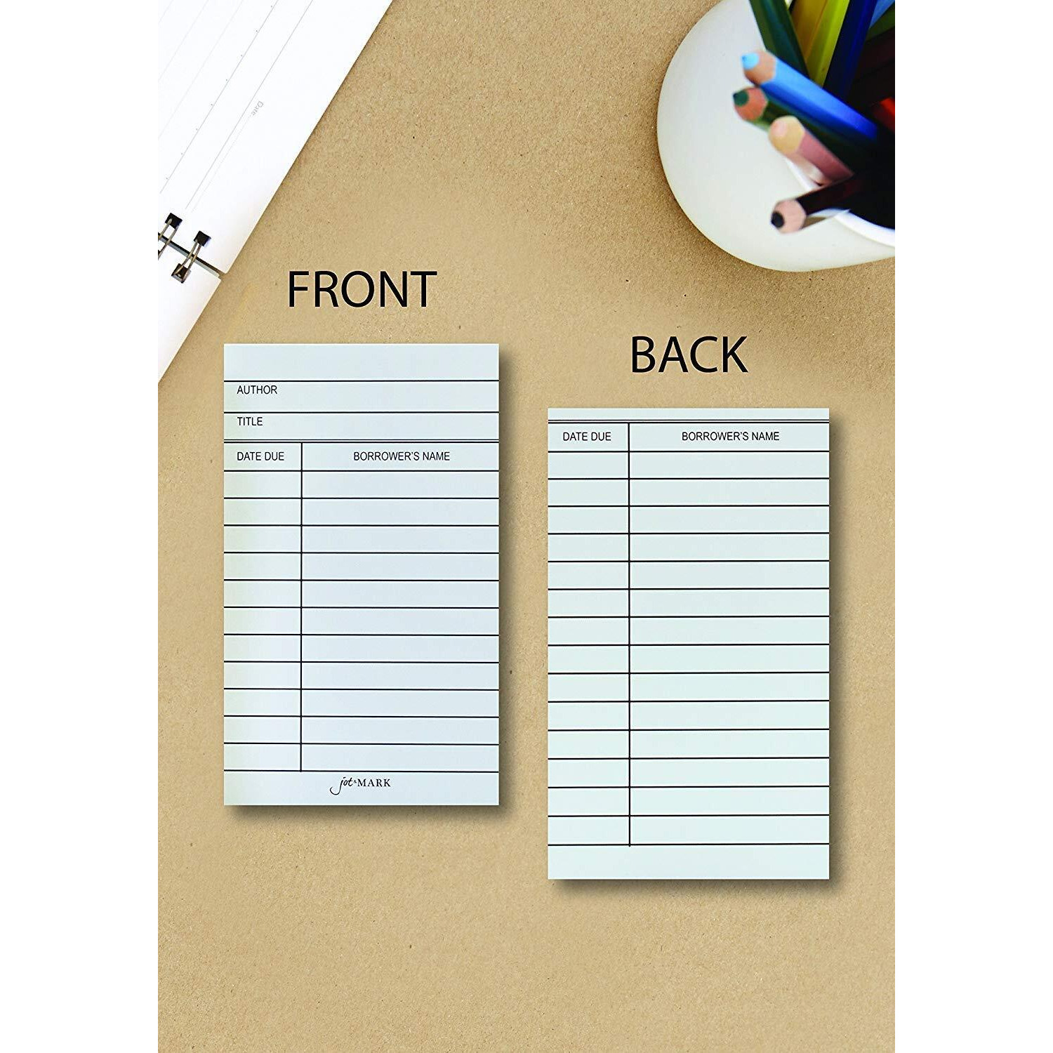 Jot & Mark Library Due Date Note Cards | Checkout Catalog Book Cards (100 Cards Per Pack)