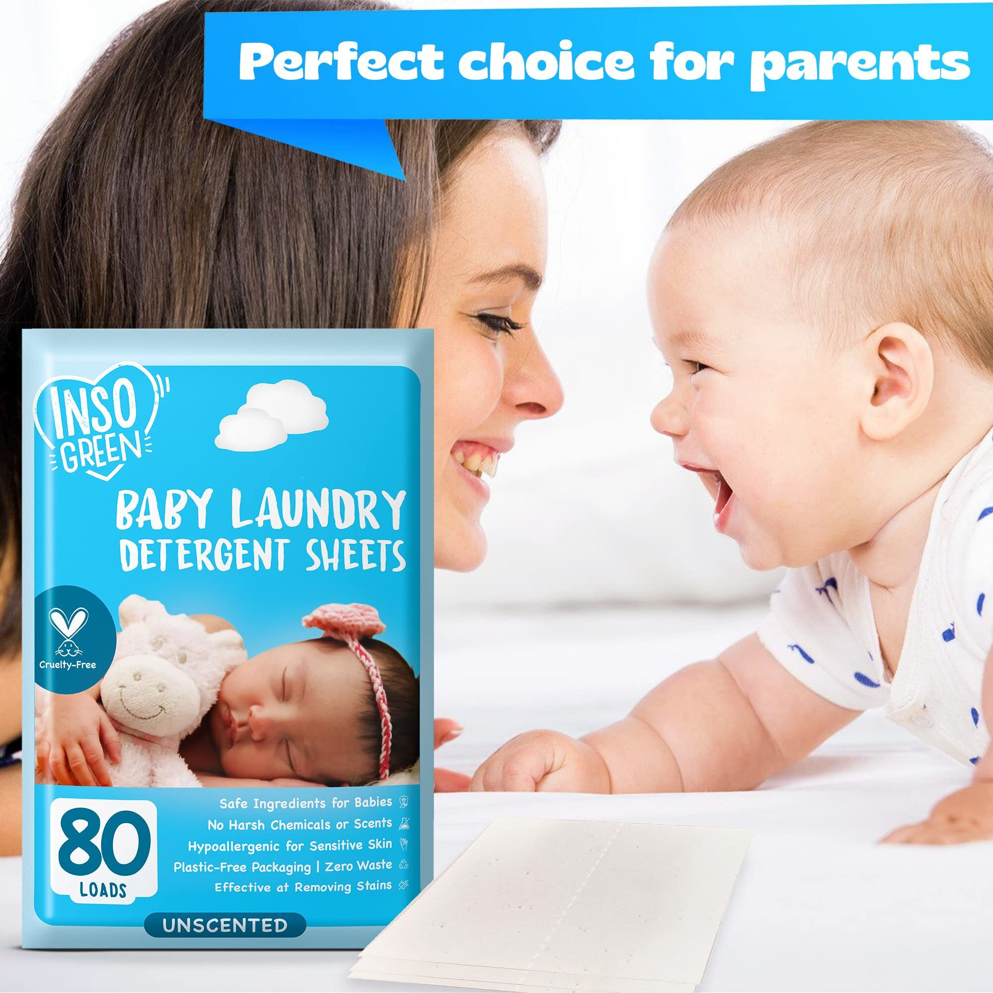 Baby Laundry Detergent Sheets For Infant  Toddler And Newborns  80 Loads  Unscented - Gentle For Sensitive Skin - Washing Detergent For Baby Clothes