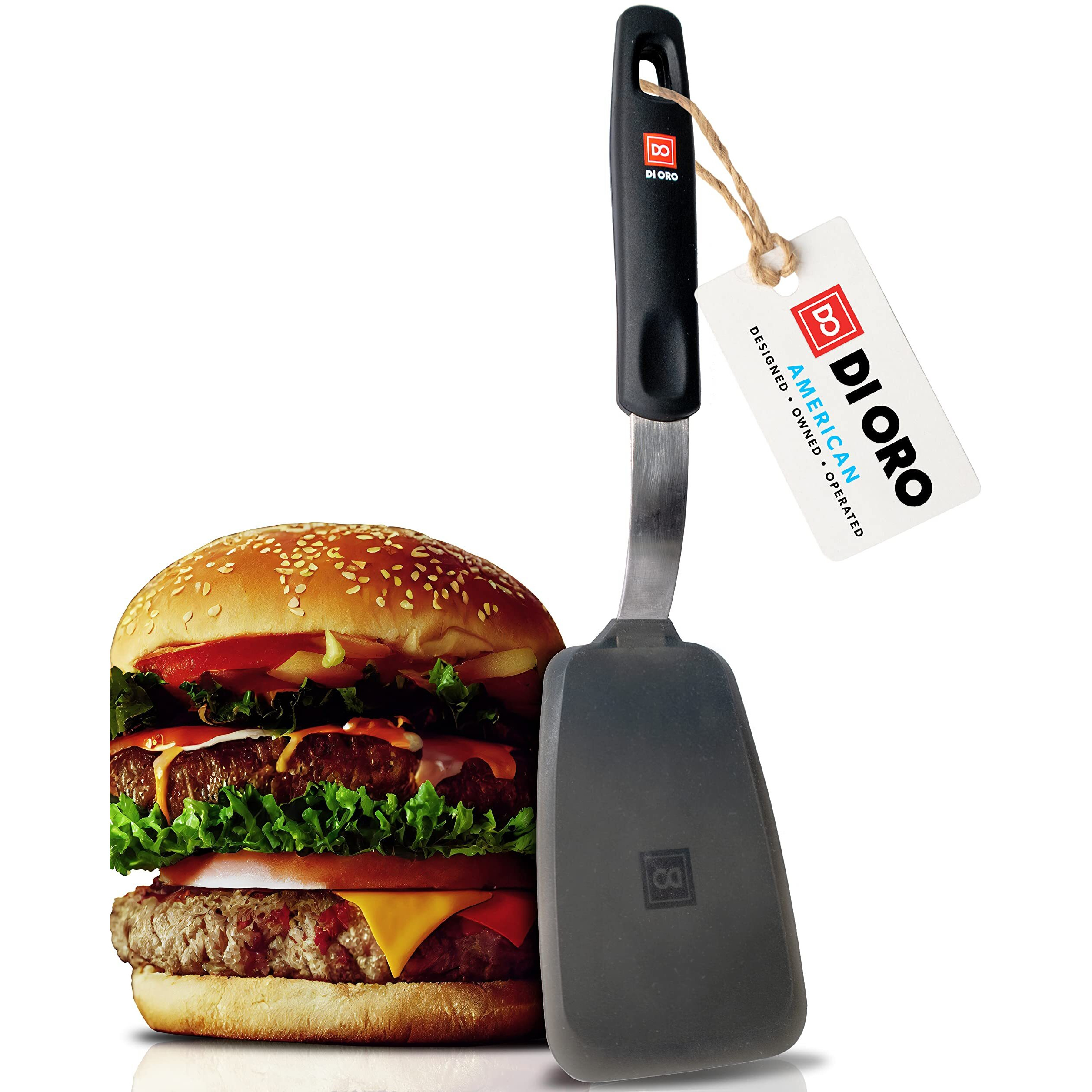 Di Oro Silicone Turner Spatula - Kitchen Spatulas For Nonstick Cookware - Flexible & Thin Cooking Turner For Flipping Pancakes & Eggs - 600F High Heat-Resistant & Bpa Free - Dishwasher Safe (Black)