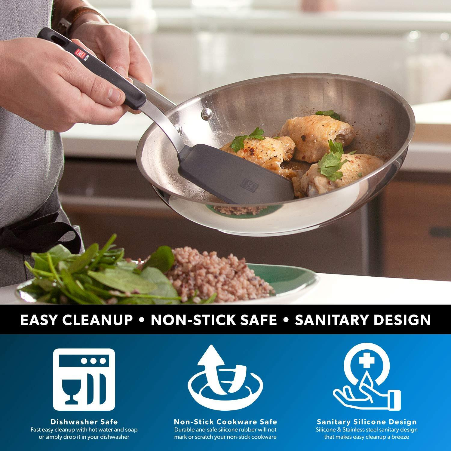 Di Oro Silicone Turner Spatula - Kitchen Spatulas For Nonstick Cookware - Flexible & Thin Cooking Turner For Flipping Pancakes & Eggs - 600F High Heat-Resistant & Bpa Free - Dishwasher Safe (Black)