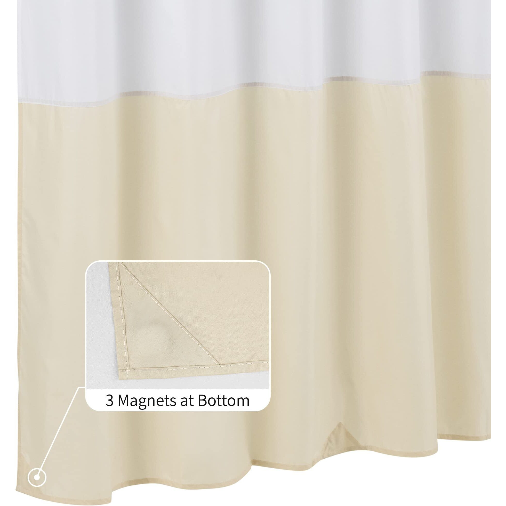 Alyvia Spring Waterproof Fabric Shower Curtain Liner - Soft & Light-Weight Cloth Shower Liner  3 Bottom Magnets  Hotel Quality & Machine Washable - Standard Size 72X72  White And Cream