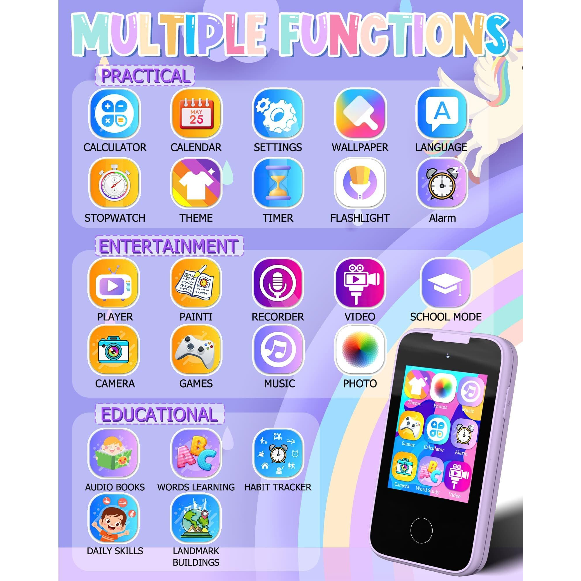 Vimorg Kids Smart Phone Gifts For Girls 6-8 Year Old Touchscreen Toy Cell Phone With Multi Apps 8G Tf Card For Learning Play Christmas Birthday Gifts For Girls Age 3 4 5 6 7 8 9