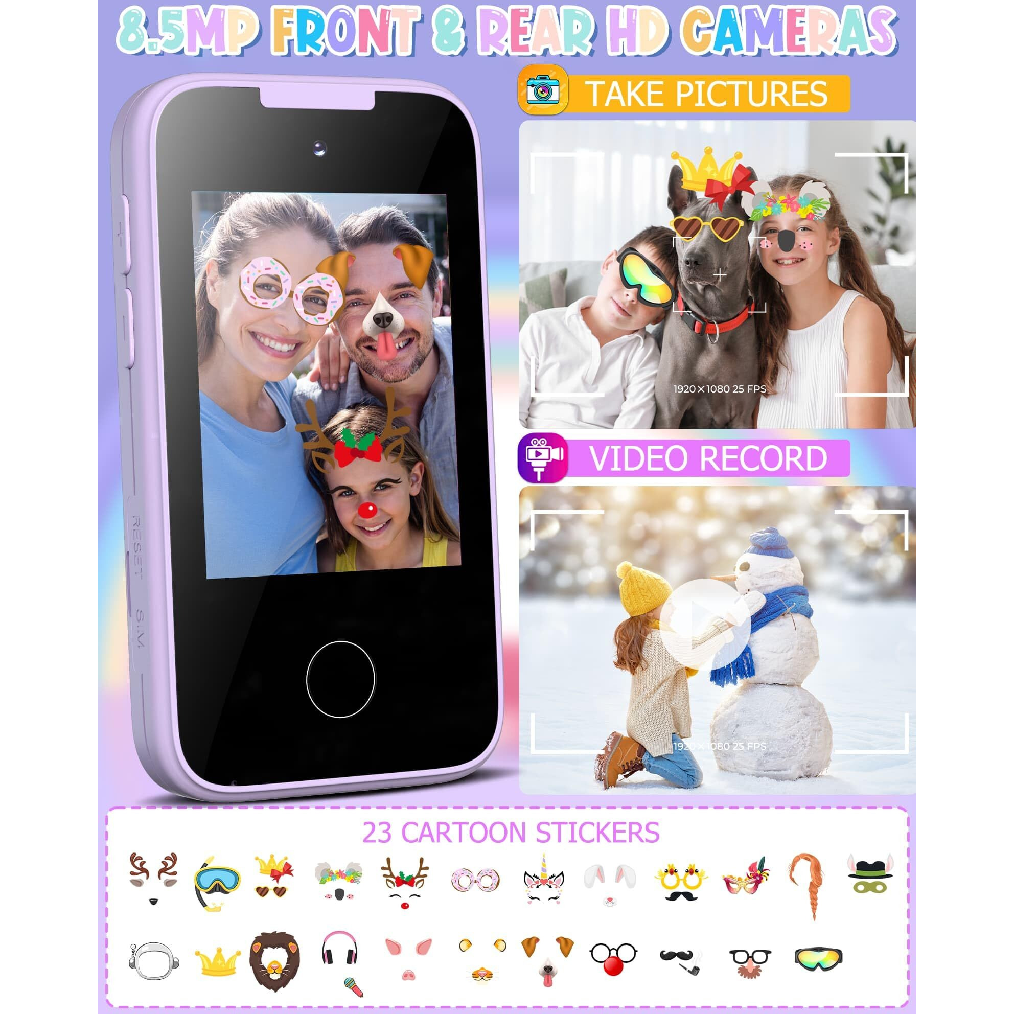 Vimorg Kids Smart Phone Gifts For Girls 6-8 Year Old Touchscreen Toy Cell Phone With Multi Apps 8G Tf Card For Learning Play Christmas Birthday Gifts For Girls Age 3 4 5 6 7 8 9