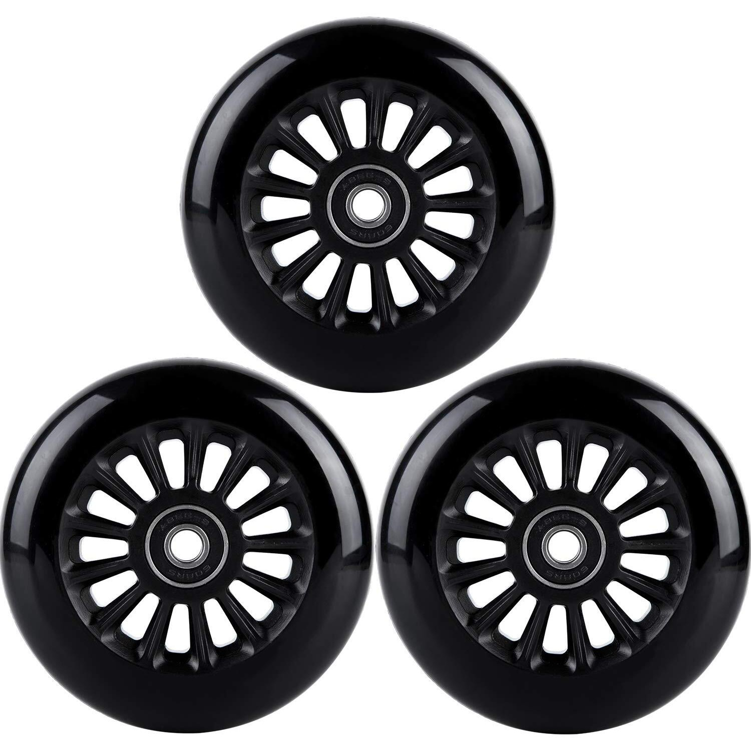 Aowish Easy Roller Replacement Wheels W/Bearings Abec-9 Compatible With Ez Roller Scooters Classic Drifter Junior Ride On Toy For Kids And Adults (Set Of 3  Black)