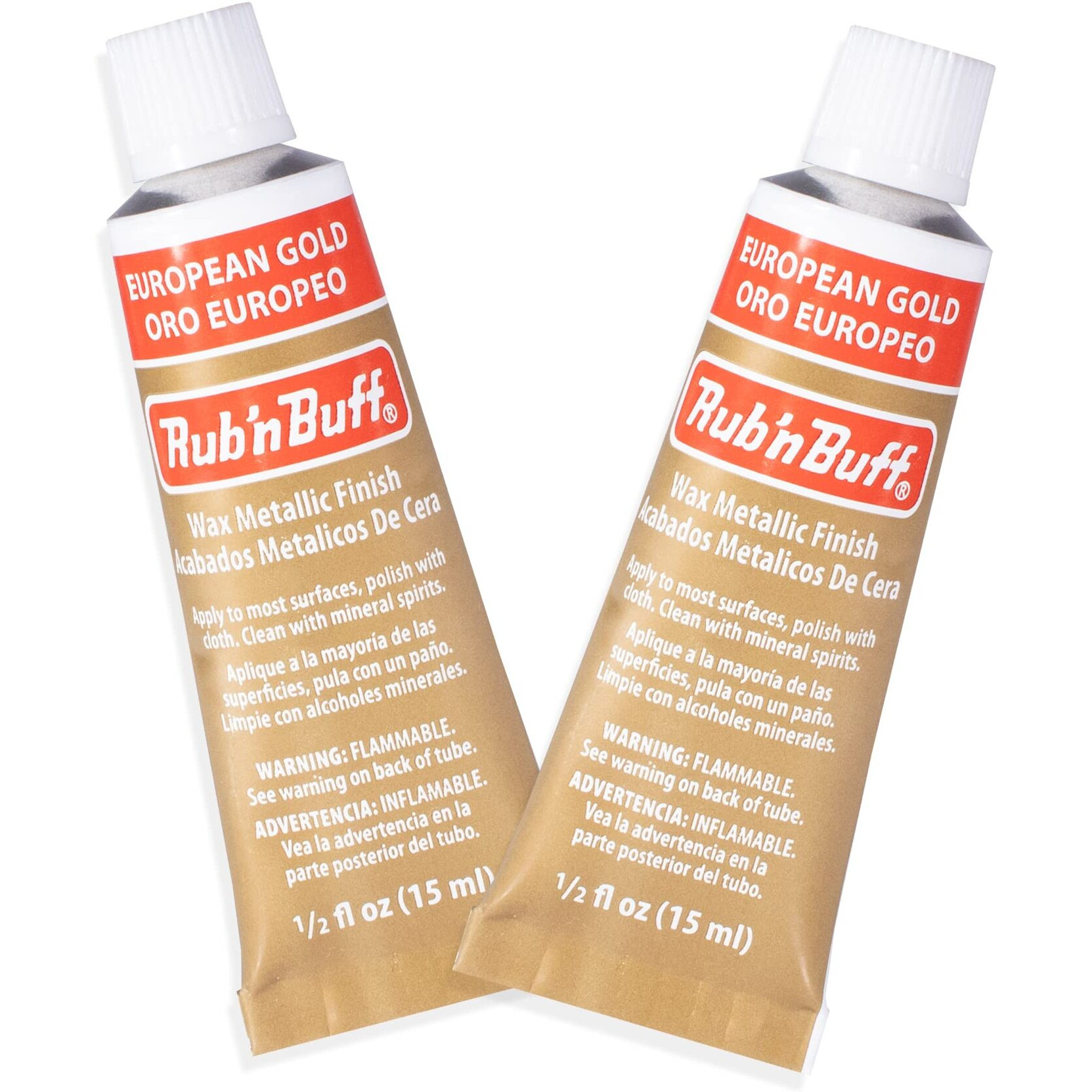 Amaco Rub N Buff Wax Metallic Finish - 2 Rub N Buff European Gold 15Ml Tubes - Versatile Gilding Wax For Finishing Furniture Antiquing And Restoration - Rub And Buff Colors Set Of Two