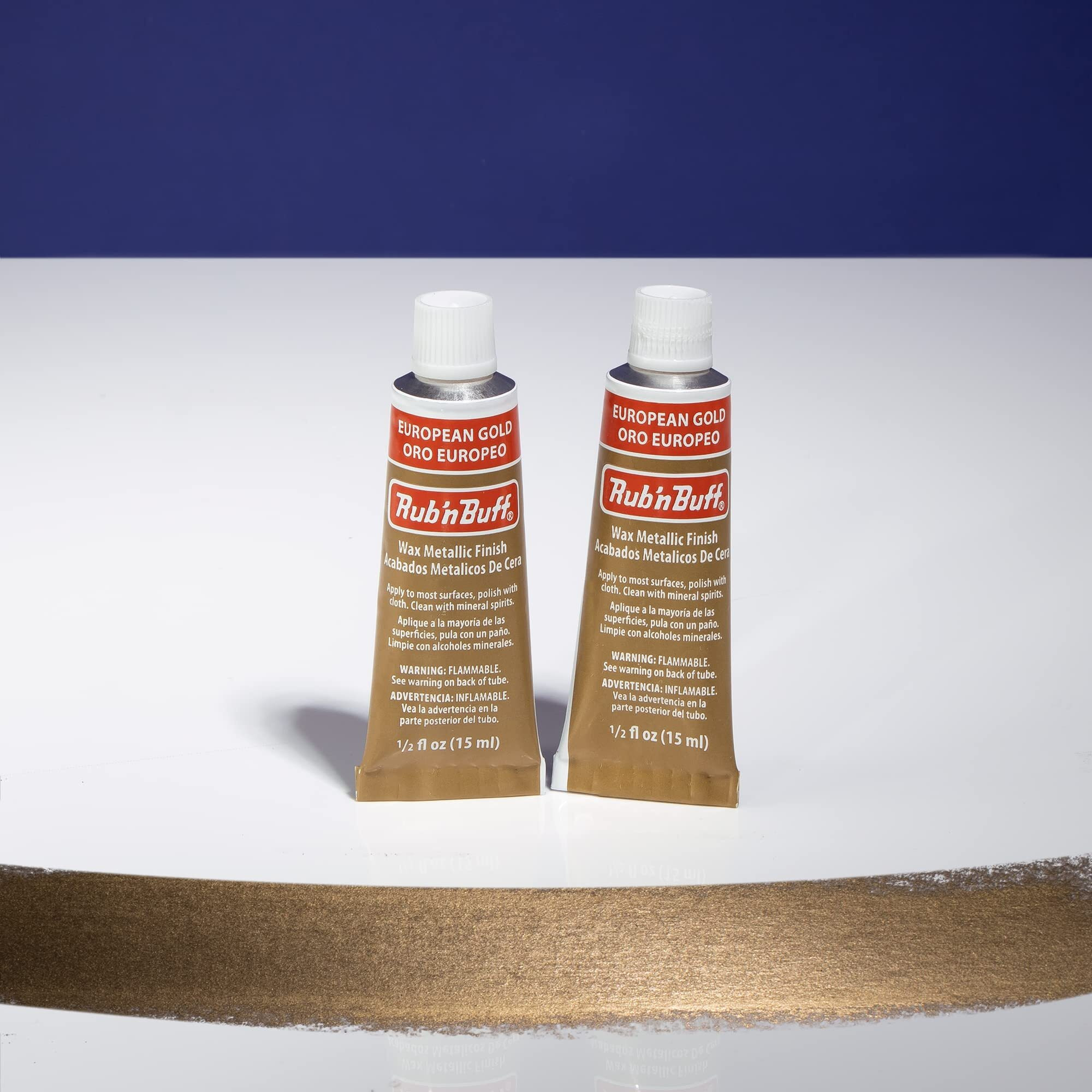 Amaco Rub N Buff Wax Metallic Finish - 2 Rub N Buff European Gold 15Ml Tubes - Versatile Gilding Wax For Finishing Furniture Antiquing And Restoration - Rub And Buff Colors Set Of Two