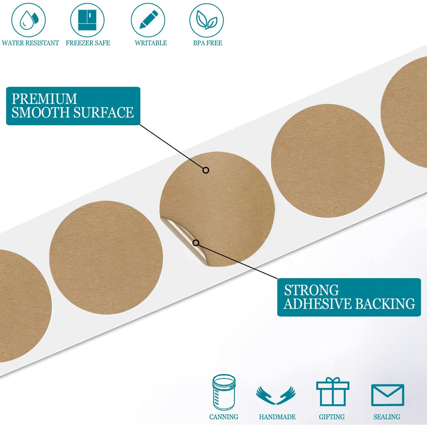 500 Pcs Jar Label Stickers Water Resistant Stickers Labels For Jars Gift Tags Oil Bottle Cosmetic Storage Bin Canning Mason Jar Food Container Freezer Organization 2 Inch