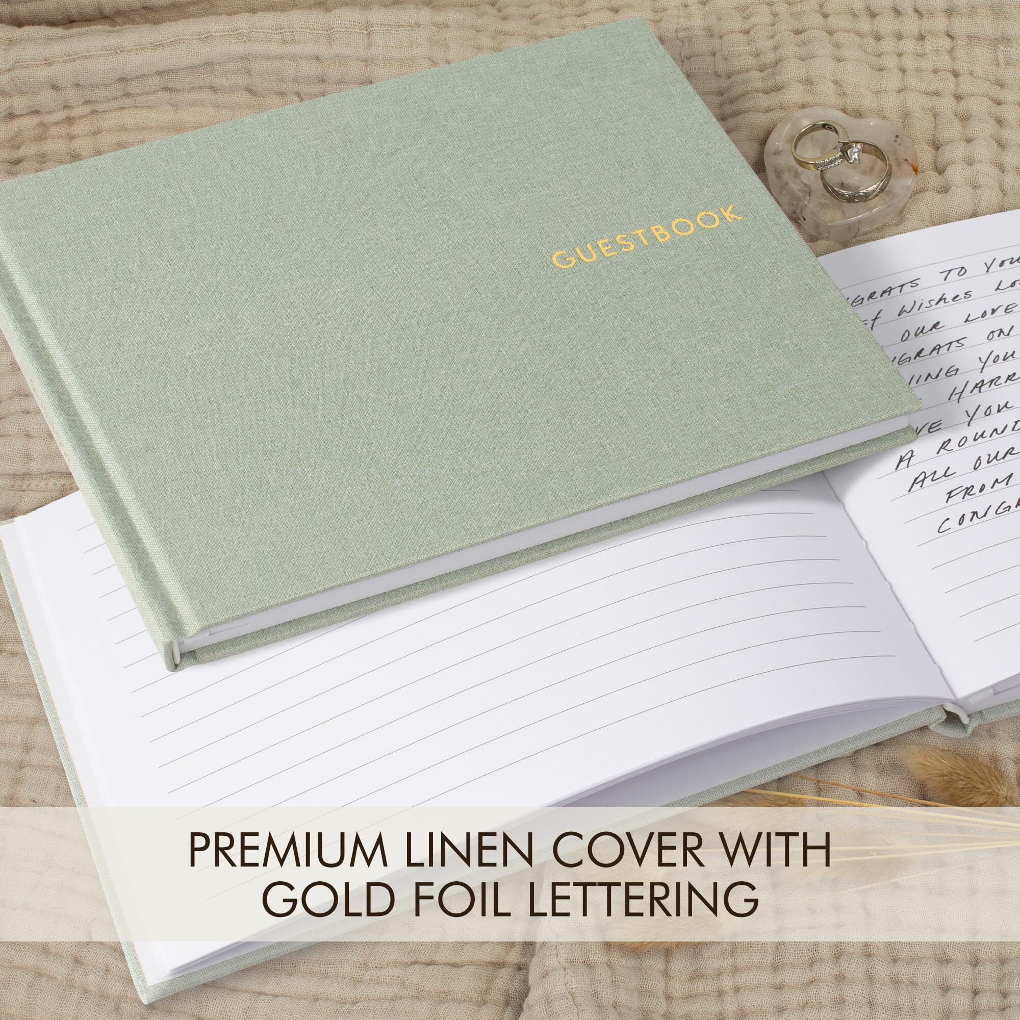 Zicoto Beautiful Linen Wedding Guest Book For Your Wedding Reception - Simply Elegant Guestbook To Sign In And Add Polaroid Photos - The Perfect Wedding Or Baby Shower Guest Book For The Special Day