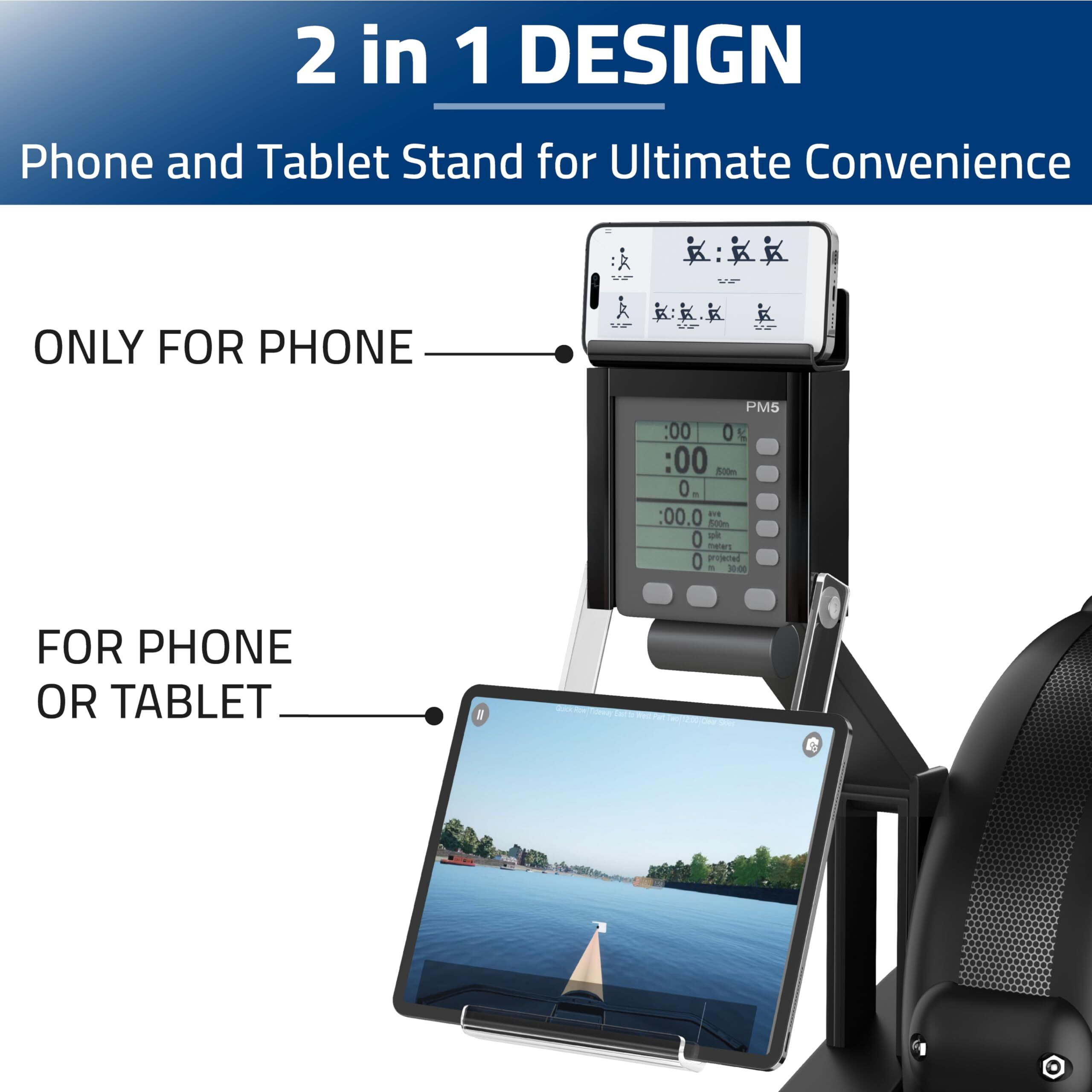 Phone & Tablet Holder Compatible With Concept 2 Rowing Machine Pm5  Phone & Tablet Mount  2-In-1 Tablet Stand For Model D&E And Rowerg  Patent Pending