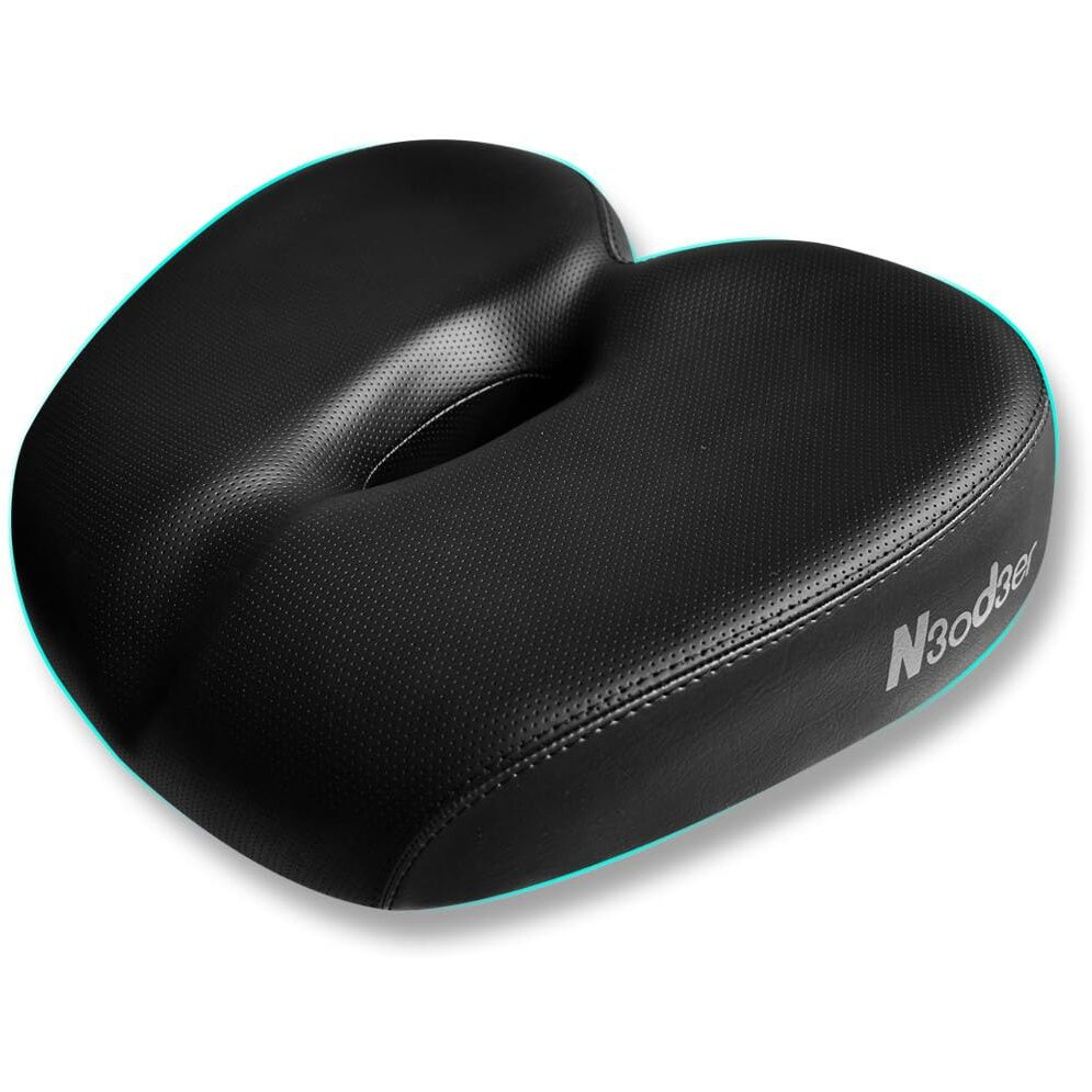 N3Od3Er Comfortable Bicycle Saddle For Exercise And Road Bicycle Oversized Comfort Seat For Stationary Extra Wide Replacement Padded Bike Saddle Cushion For Women And Men (Noseless)