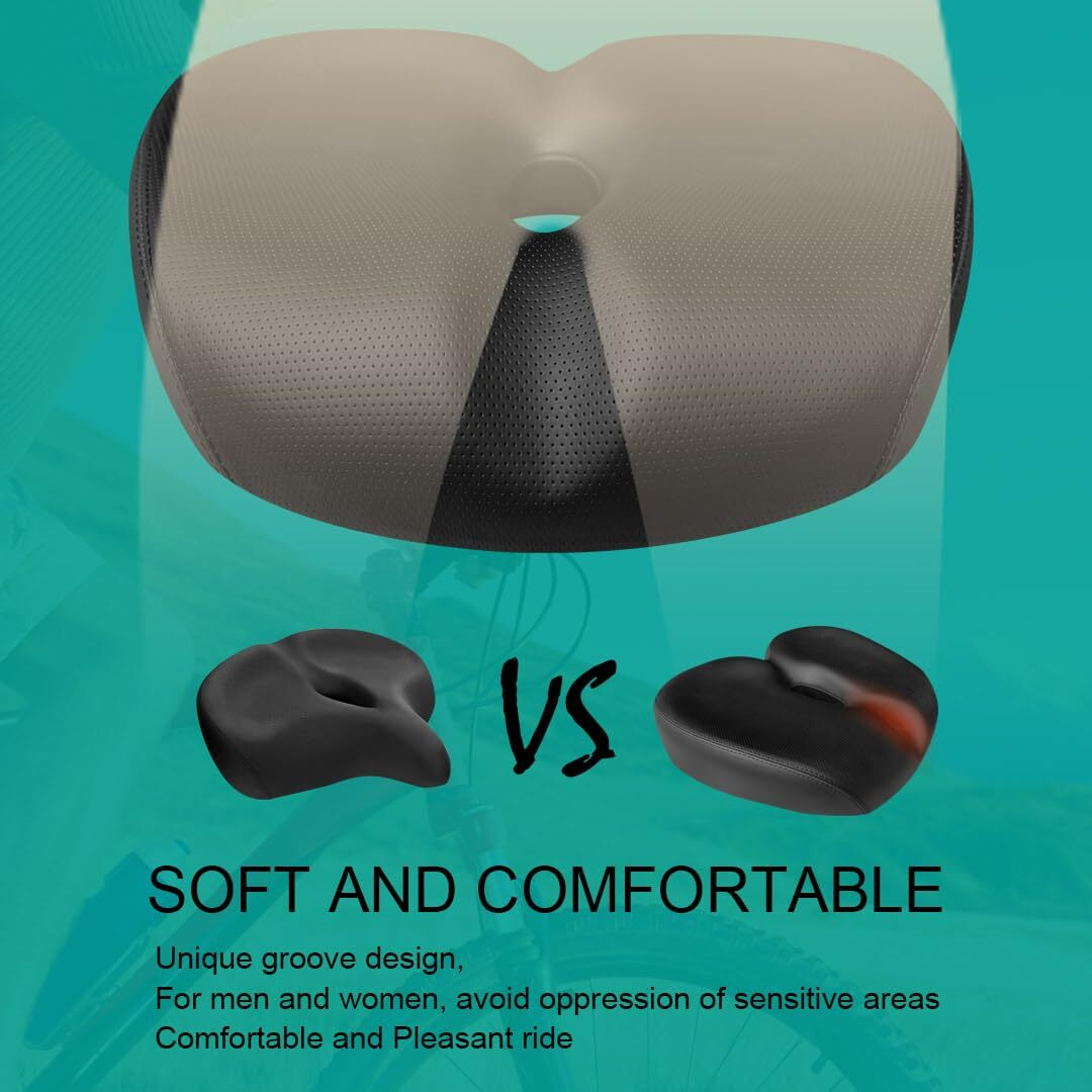 N3Od3Er Comfortable Bicycle Saddle For Exercise And Road Bicycle Oversized Comfort Seat For Stationary Extra Wide Replacement Padded Bike Saddle Cushion For Women And Men (Noseless)