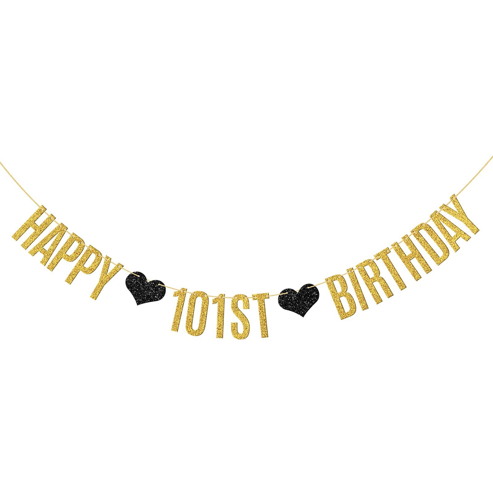 Webenison Happy 101St Birthday Banner 101 Years Loved/Cheers To 101 Years Birthday Party Decoration Supplies/Gold Glitter