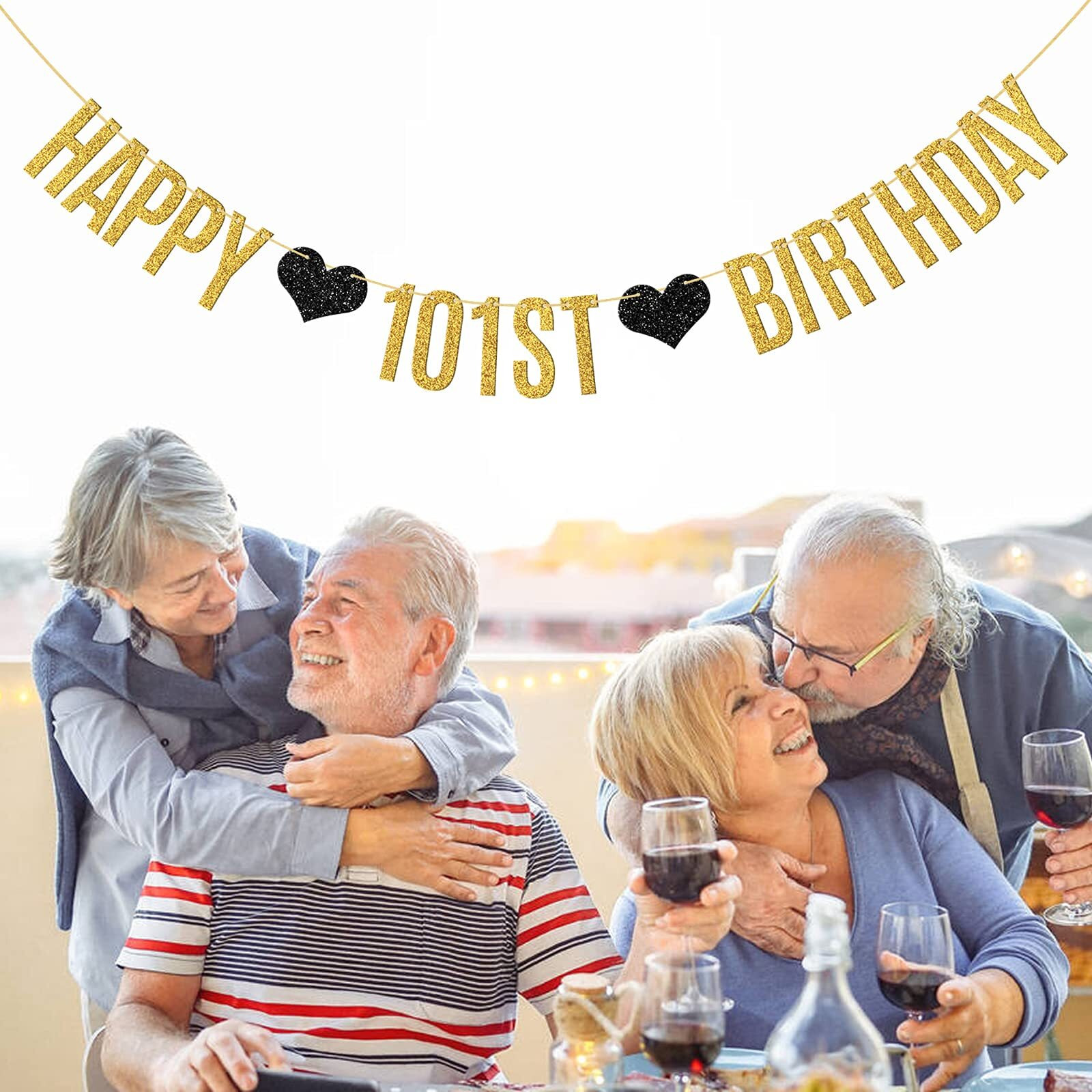 Webenison Happy 101St Birthday Banner 101 Years Loved/Cheers To 101 Years Birthday Party Decoration Supplies/Gold Glitter