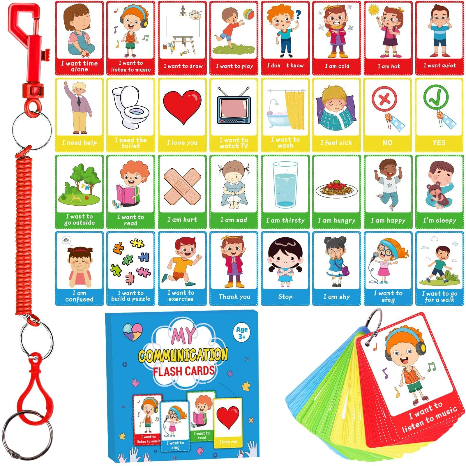 40Pcs Autism Communication Cards For Speech Delay Children And Adults Special Needs Visual Aid Language Learning Cue Cards Special Ed Feelings Emotions Flash Cards For Autism Communication