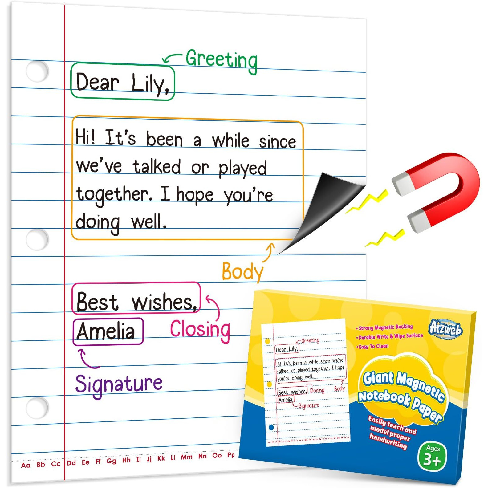 Aizweb Giant Magnetic Notebook Paper Dry Erase Handwriting Lined Paper For Classroom Whiteboard Accessories  Chart Paper Teacher Must Have Homeschool Teaching Supplies Teacher Essential 17"" X 21.5""