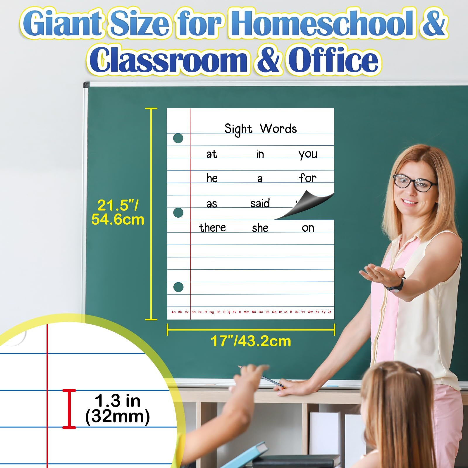 Aizweb Giant Magnetic Notebook Paper Dry Erase Handwriting Lined Paper For Classroom Whiteboard Accessories  Chart Paper Teacher Must Have Homeschool Teaching Supplies Teacher Essential 17"" X 21.5""