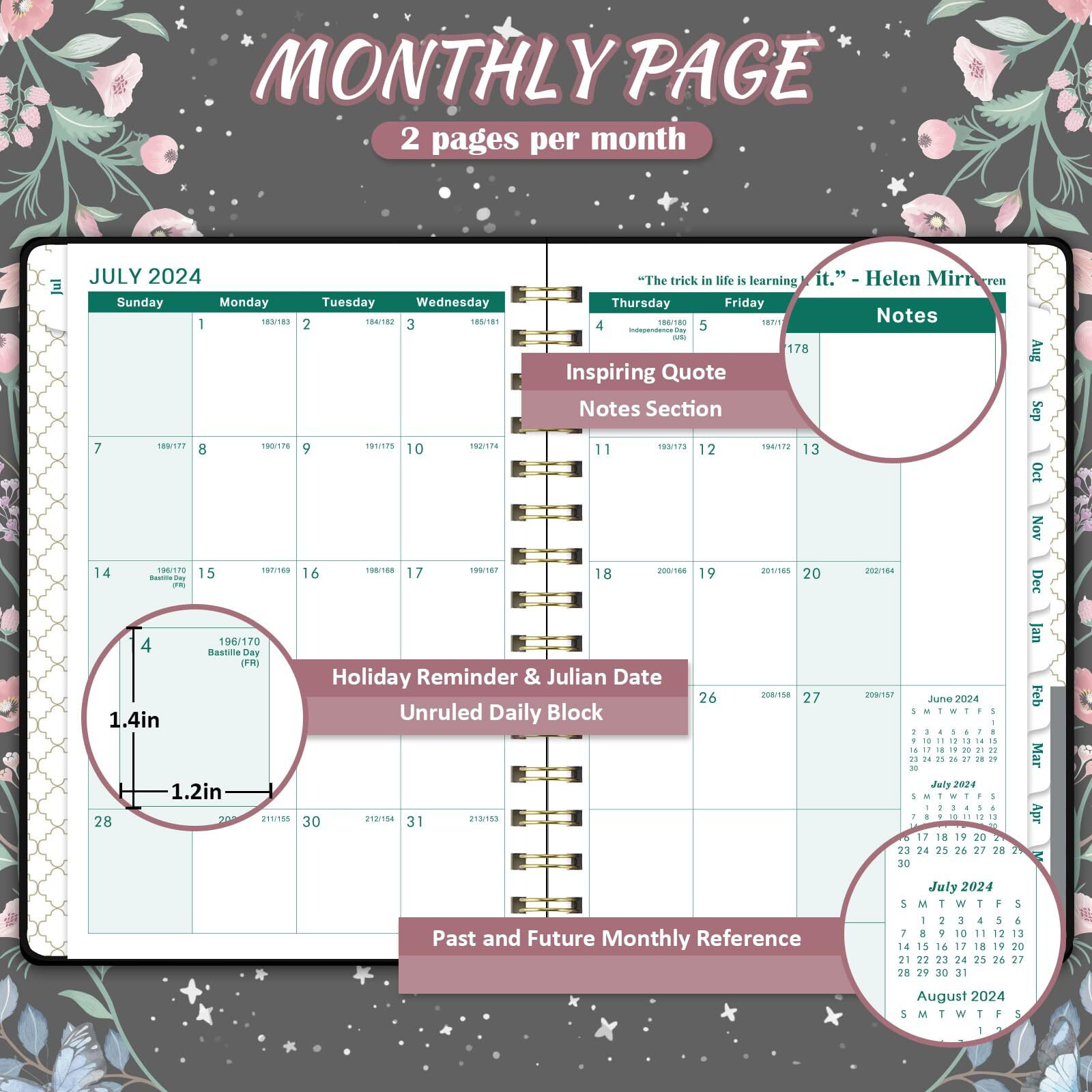2024-2025 Planner - Weekly And Monthly Planner 2024 With Tabs  July 2024 - June 2025  6.3"" X 8.4""  Planner 2024-2025 With Back Pocket + Thick Paper + Twin-Wire Binding - Moon