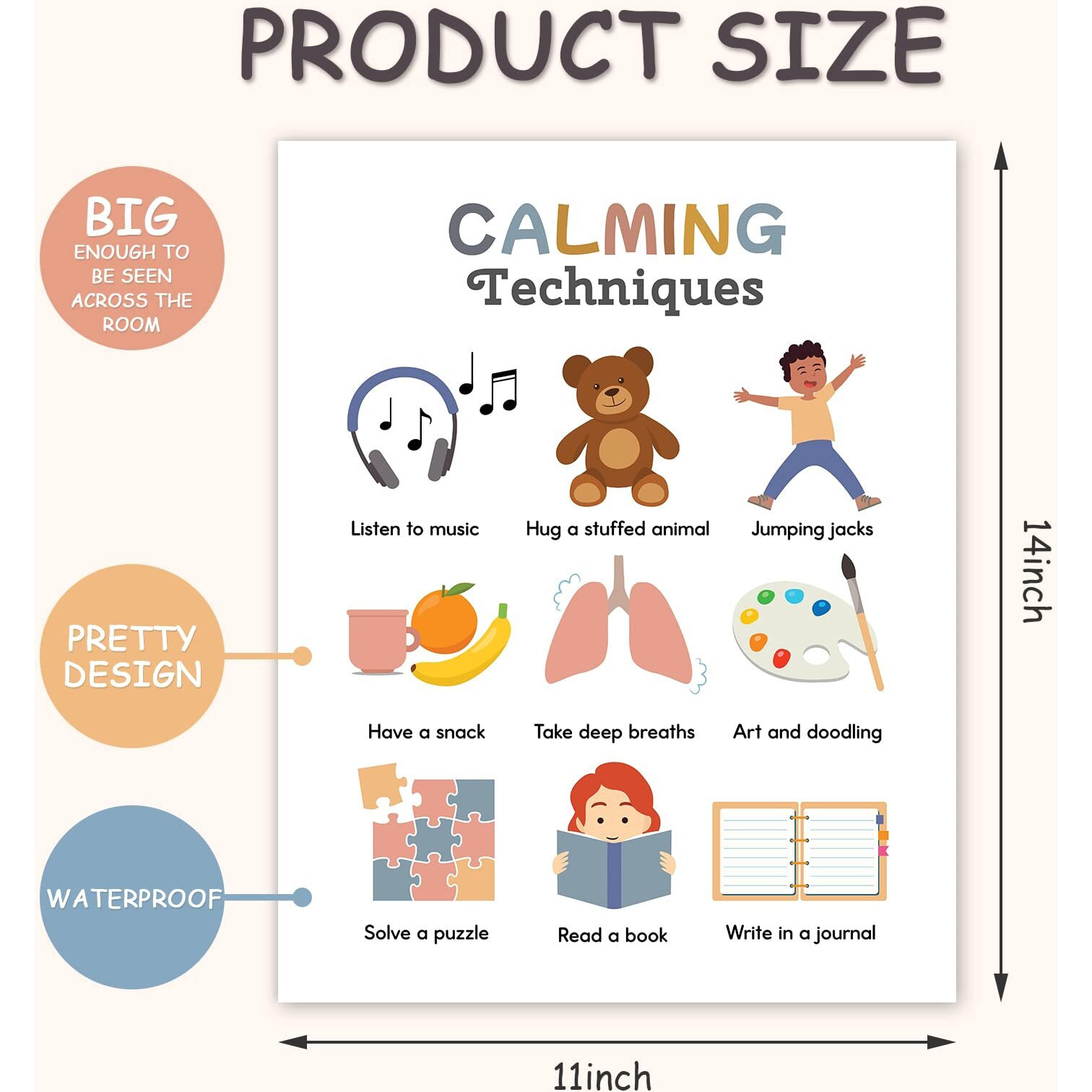 Whaline 12 Sheets Calming Corner Classroom Posters Boho Mental Health Feelings Chart Back To School Calm Down Coping Skills Educational Therapy Posters For Preschool Classroom Decor  11 X 14 Inch