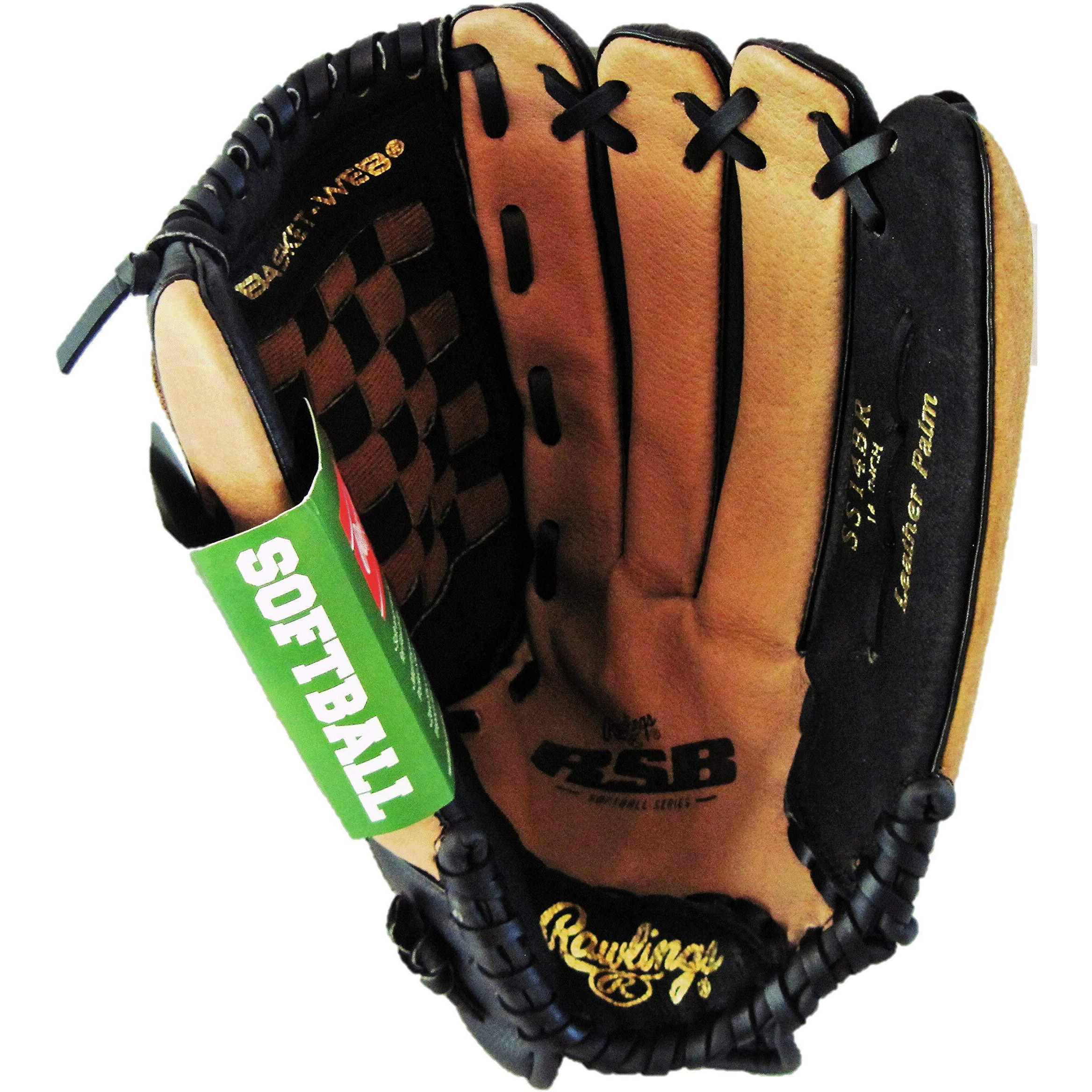 Rawlings Unisex 14 Inch Slow Pitch Right Throw Softball Glove  Adult  Black/Tan  14