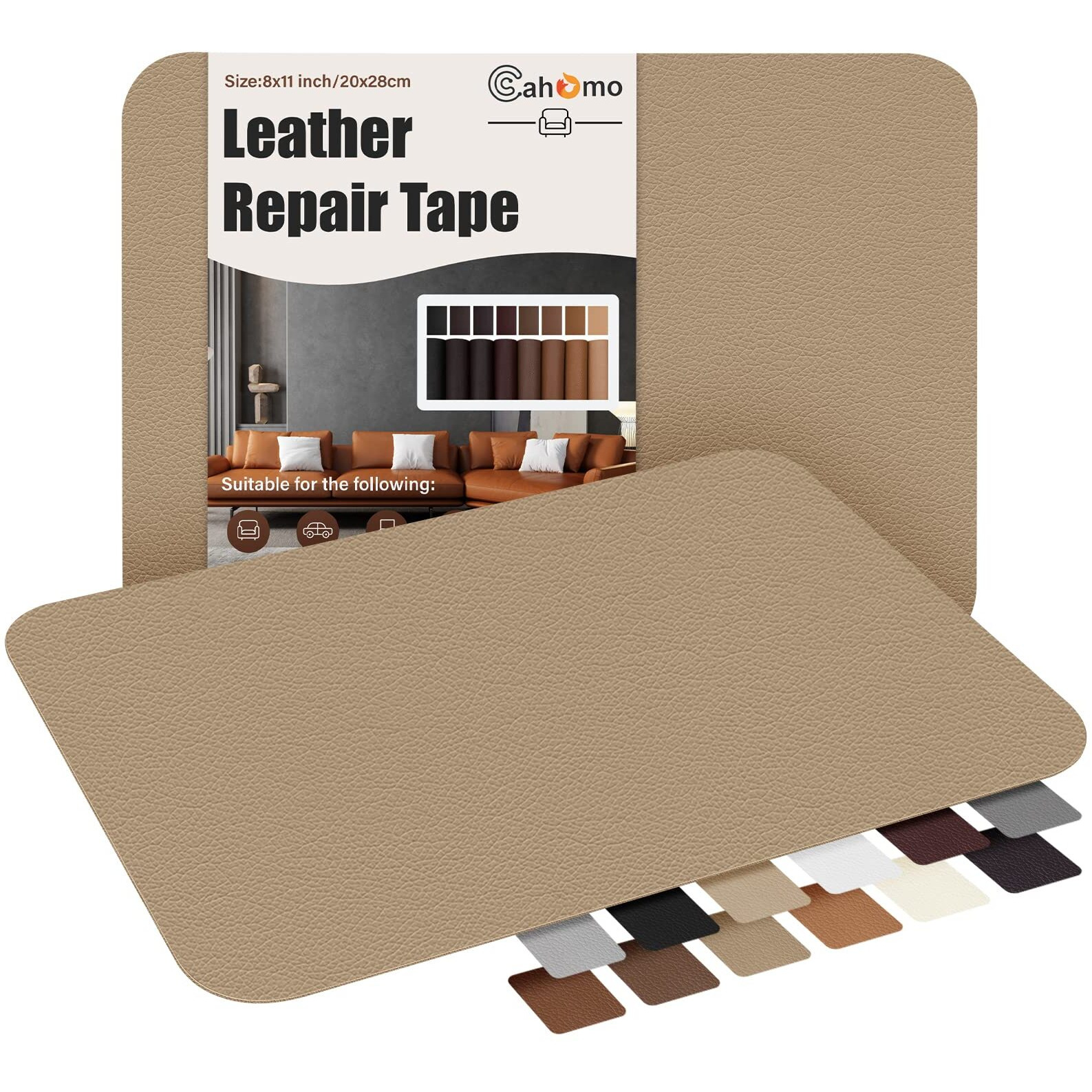 Self-Adhesive Leather Repair Patches 8X11 Inch Leather Repair Tape For Couches Vinyl Leather Repair Kit For Furniture Drivers Car Seats Handbags Jackets Dark Beige