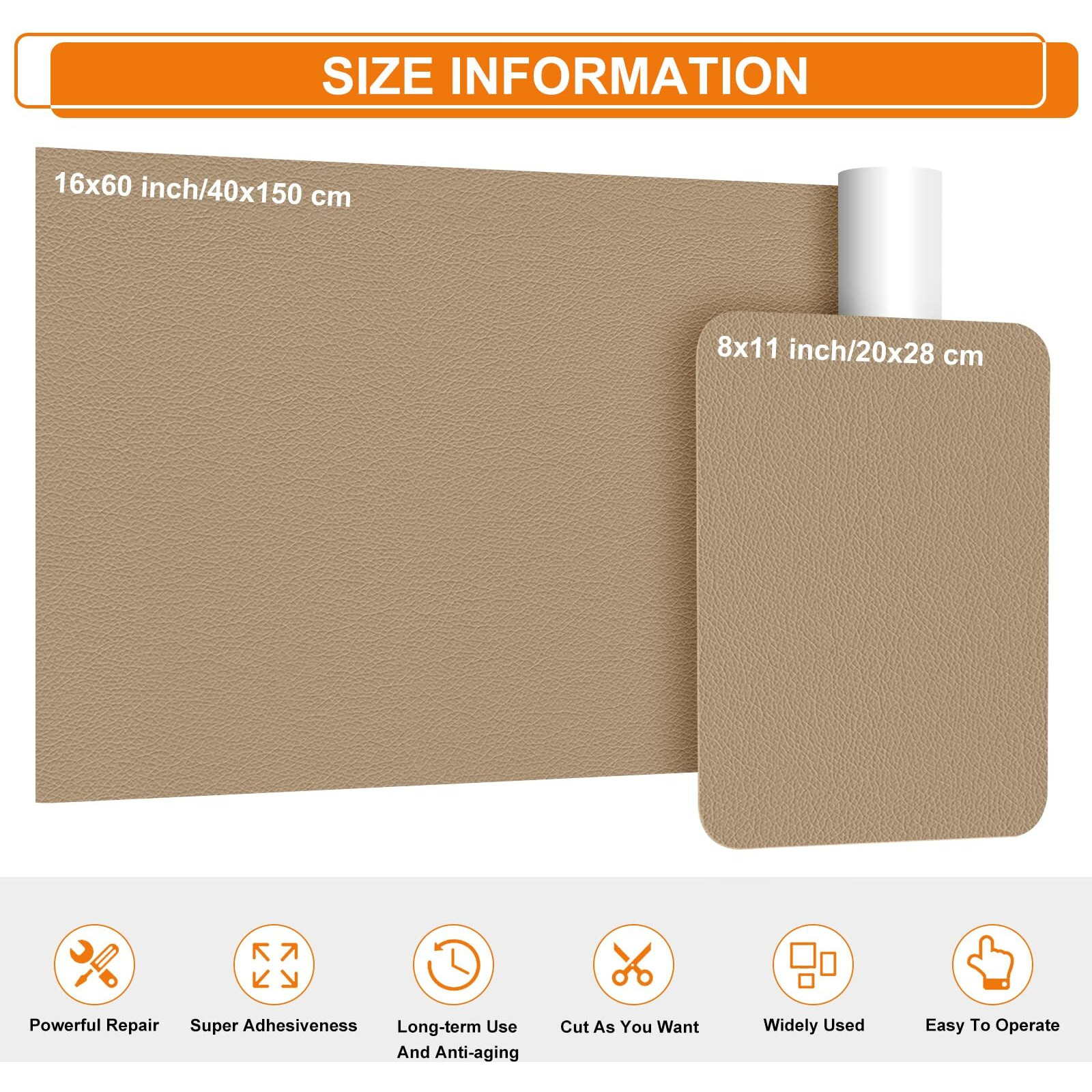 Self-Adhesive Leather Repair Patches 8X11 Inch Leather Repair Tape For Couches Vinyl Leather Repair Kit For Furniture Drivers Car Seats Handbags Jackets Dark Beige