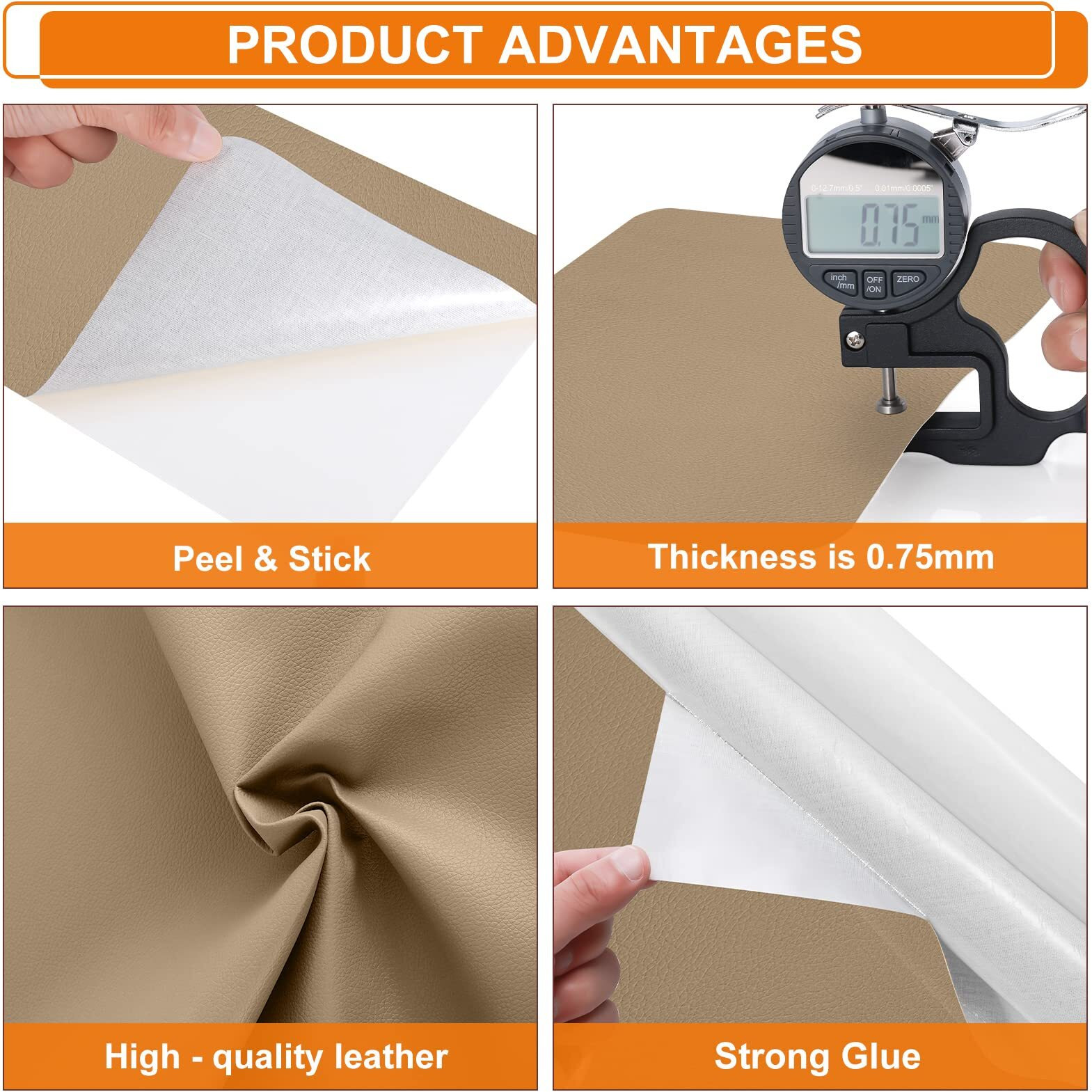 Self-Adhesive Leather Repair Patches 8X11 Inch Leather Repair Tape For Couches Vinyl Leather Repair Kit For Furniture Drivers Car Seats Handbags Jackets Dark Beige