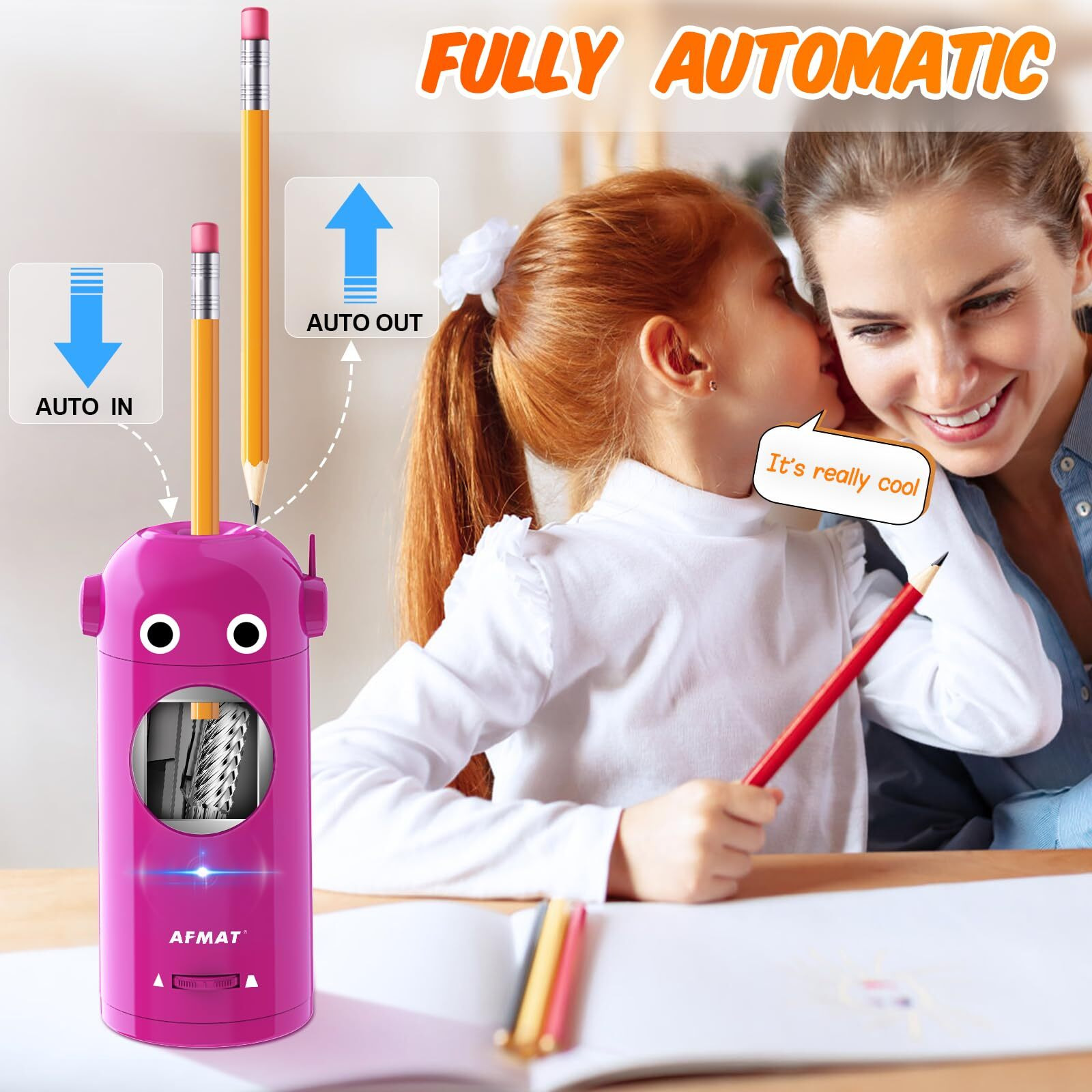 Afmat Electric Pencil Sharpener For Colored Pencils 7-11.5Mm  Auto In & Out  Fully Automatic Rechargeable Hands-Free Pencil Sharpener  Purple  Rb