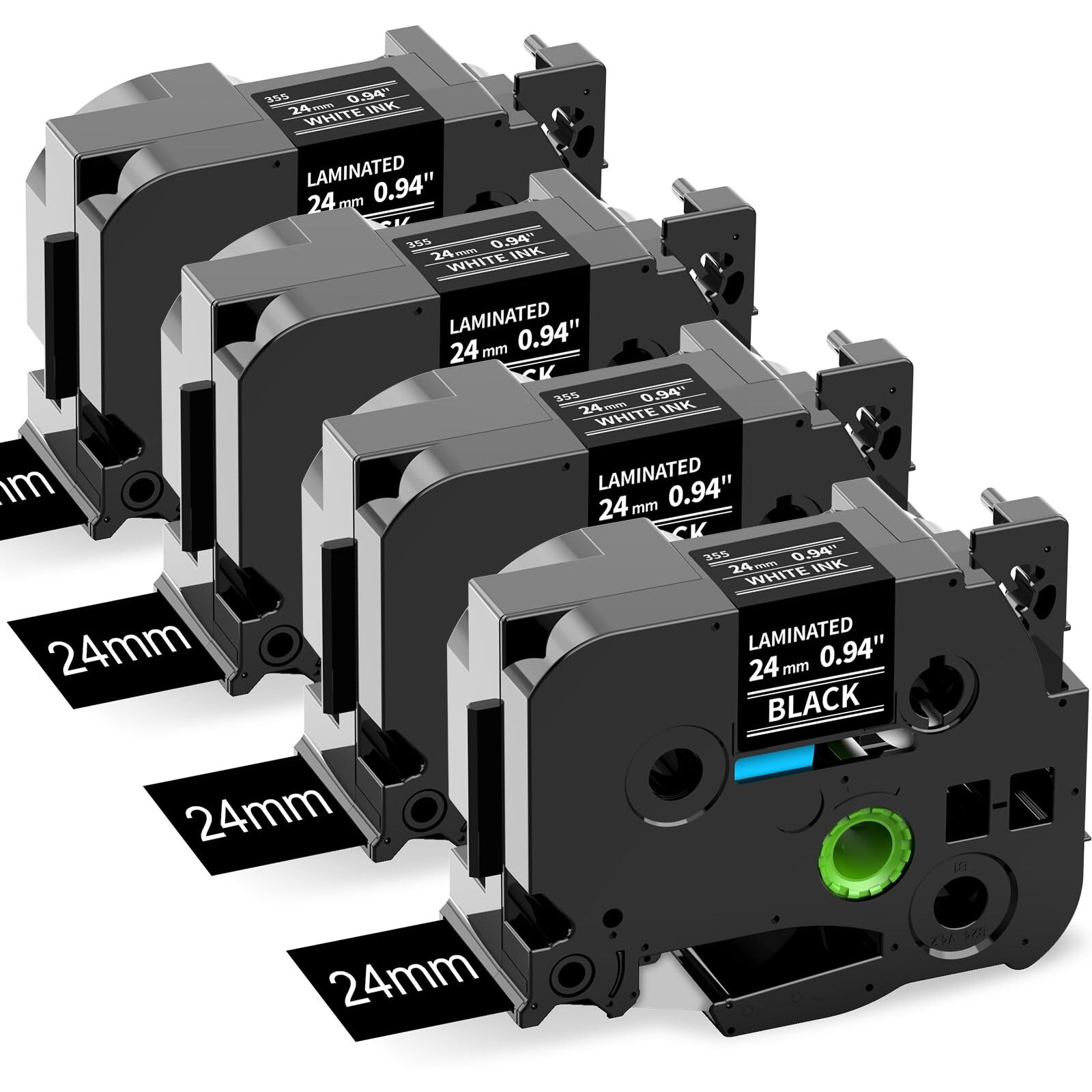 Labelife 24Mm Black Label Tape Tze-355 Replacement For Brother P Touch Tze Tz Tape 24Mm 0.94 Laminated White On Black Tape Tze355 For Brother Ptouch Pt-D600 Pt-D610Bt Pt-P710Bt Label Maker  4-Pack